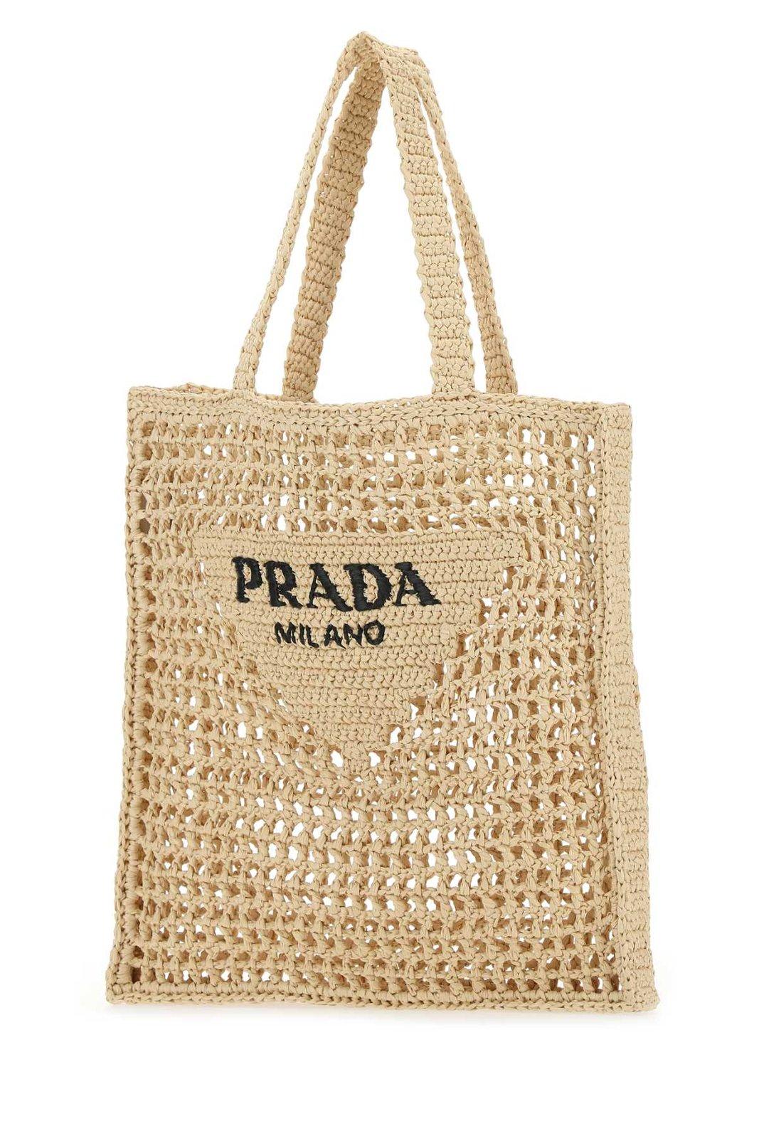 VIP価格.PRADA LOGO EMBROIDERED SYNTHETIC RAFFIA SHOPPING BAG 6790883ab6c1b88e696681b2fc97a3