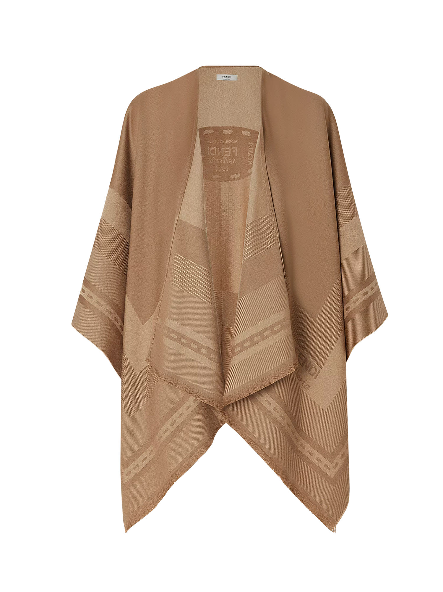 コート FENDI Wool and cashmere poncho with leather profiles FF Poncho Wool Multicolor | Fendi