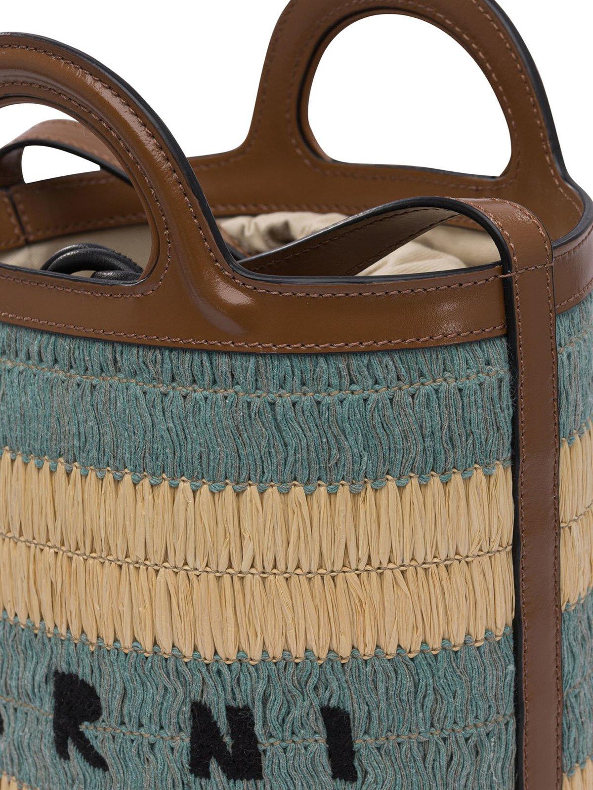 【送料&関税込】Marni Logo Detailed Striped Woven Bucket Bag Marni Logo Detailed Striped Woven Bucket Bag | italist