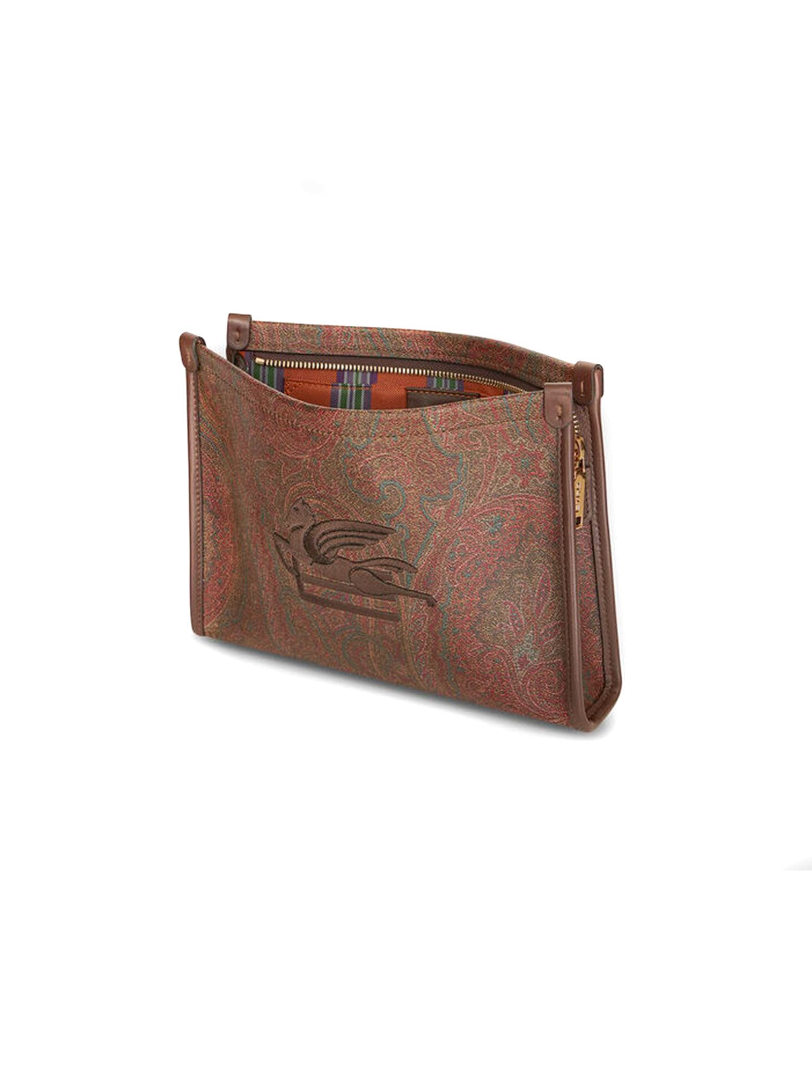 ETRO｜CLUTCHES (Medium Jacquard Pouch with Apples (1H784 Etro MEDIUM JACQUARD POUCH WITH APPLES | REVERSIBLE