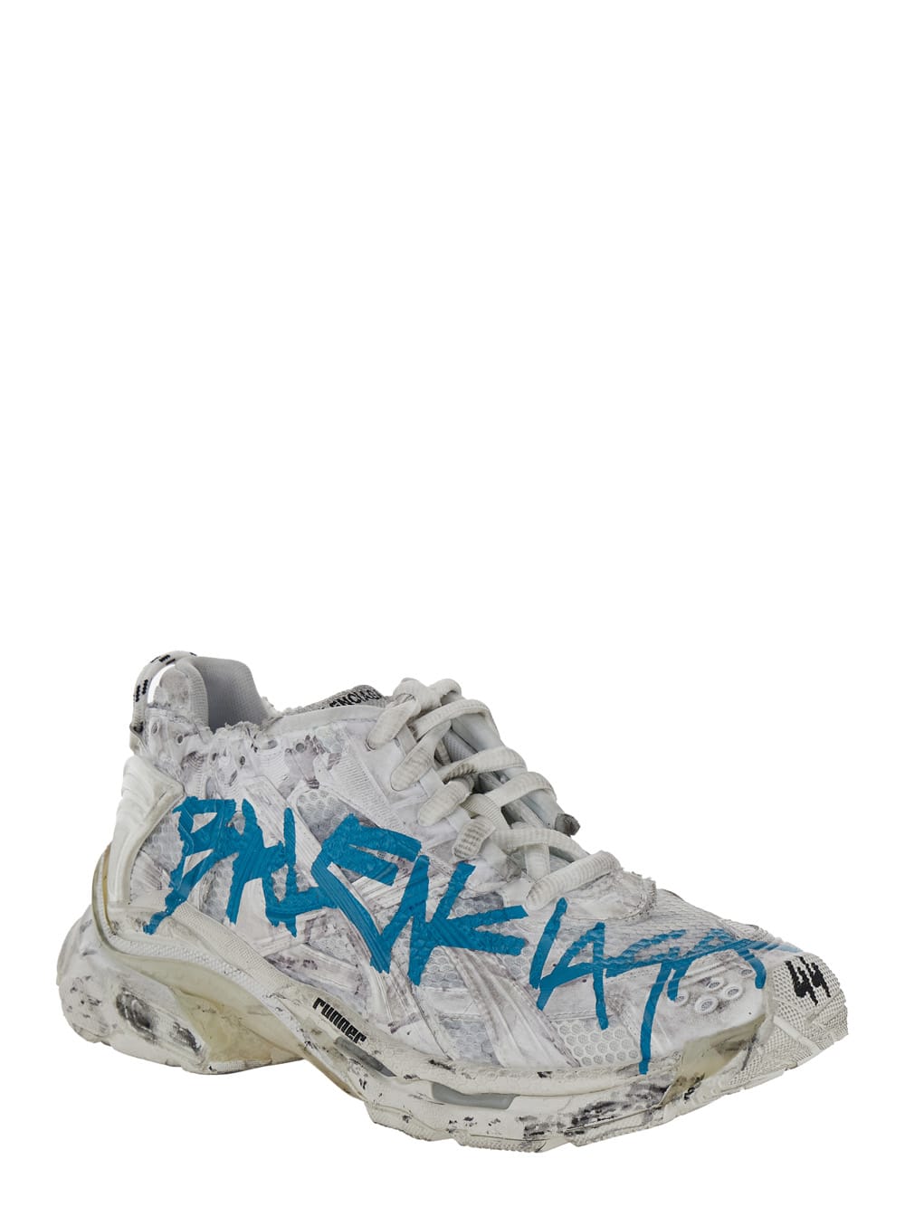 Balenciaga 'graffiti' White And Blue Runner Sneakers In Mesh