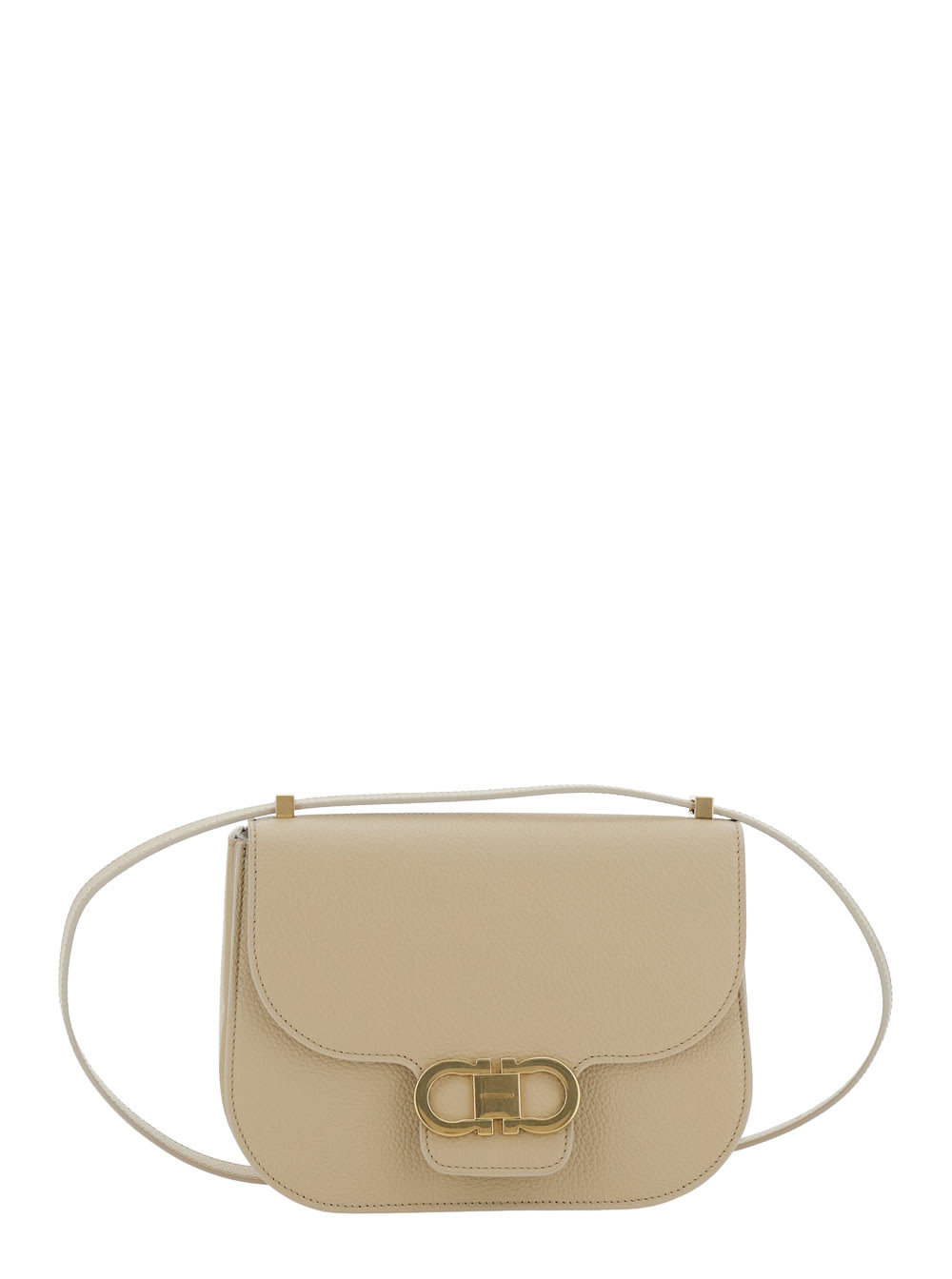 [Salvatore Ferragamo] マキシベルトでコーティング Ferragamo Beige Shoulder Bag With Metal Gancini Detail On