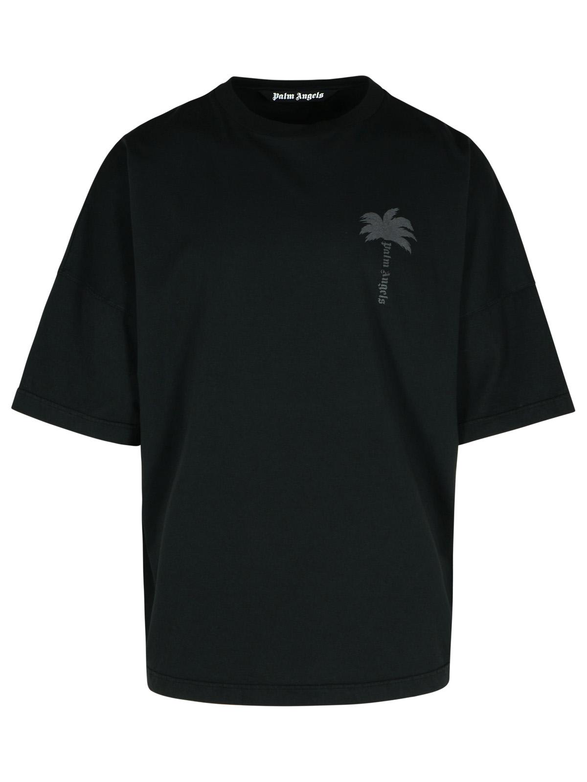 【関税&送料込】Palm Angels Regular Fit T-Shirt Palm Angels logo-print Cotton T-shirt | Black | FARFETCH GE