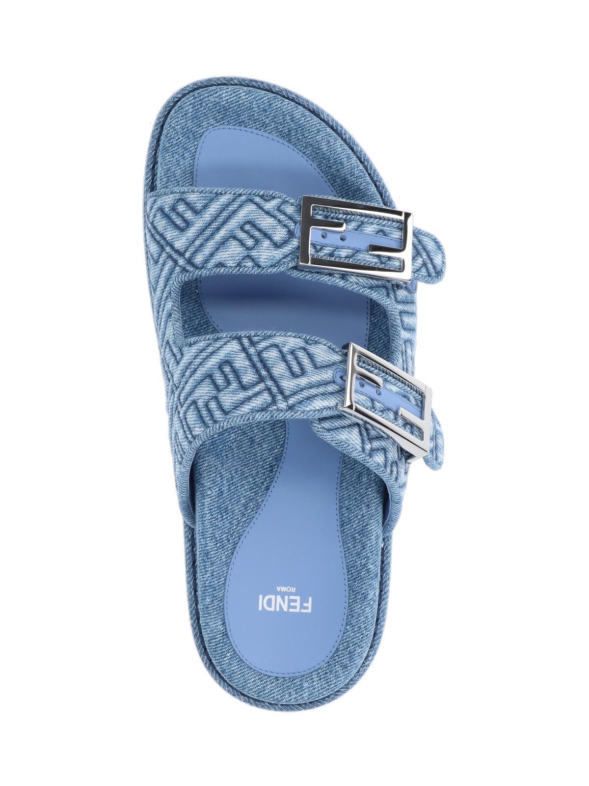 サンダル・ミュール Fendi `Ff` Denim Slides Fendi FF Feel Denim Sandals | Saks Fifth Avenue