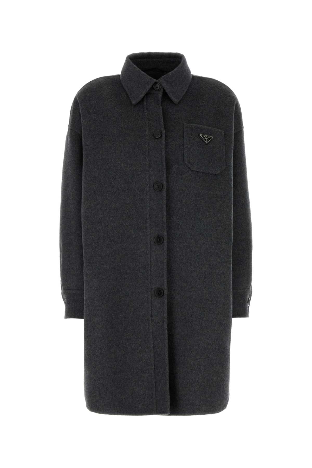 コート PRADA SS25 Dark grey wool blend coat (P603SSOOO13FY F0480) Prada Dark Grey Wool Blend Coat | italist