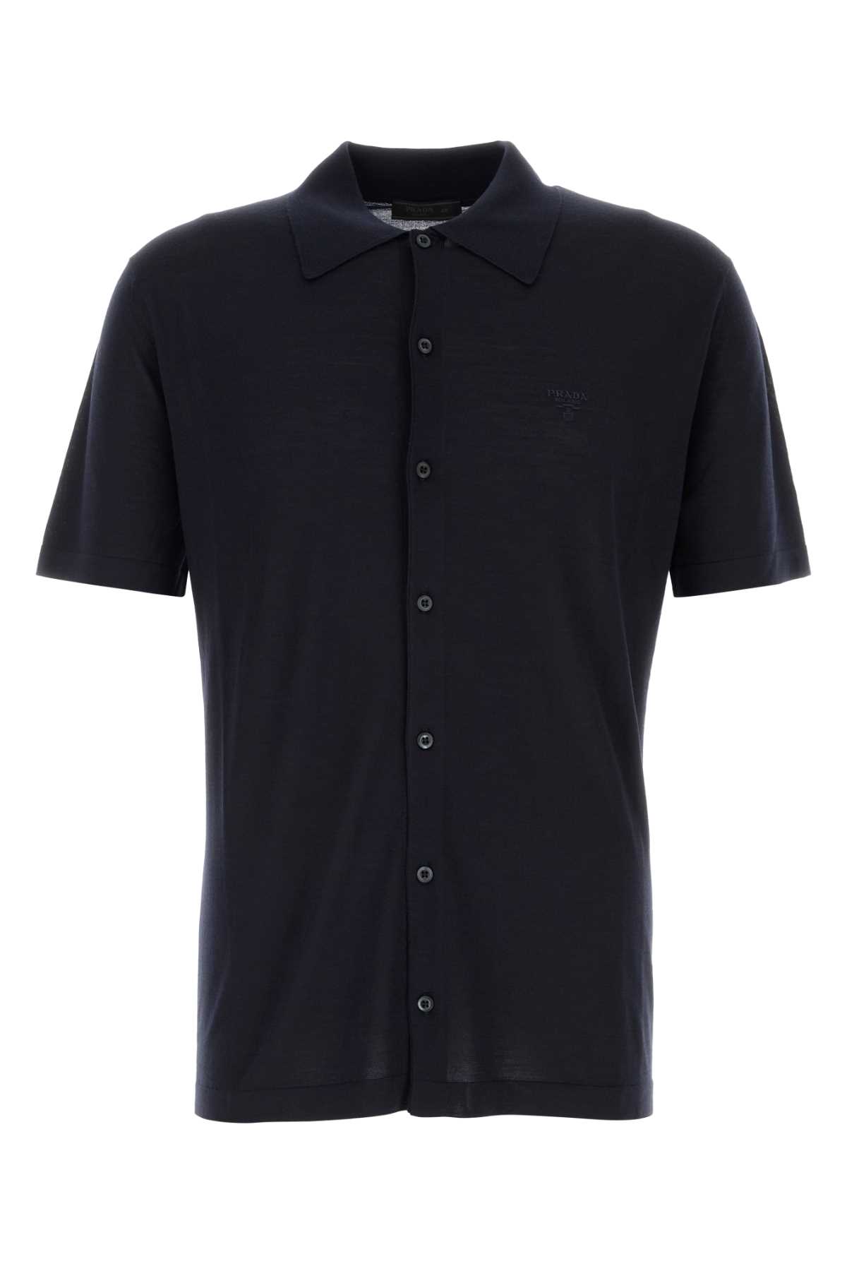 Tシャツ・カットソー PRADA SS25 Midnight blue wool shirt (UMG382SOOO16EO F0008) Prada Midnight Blue Wool Shirt | italist