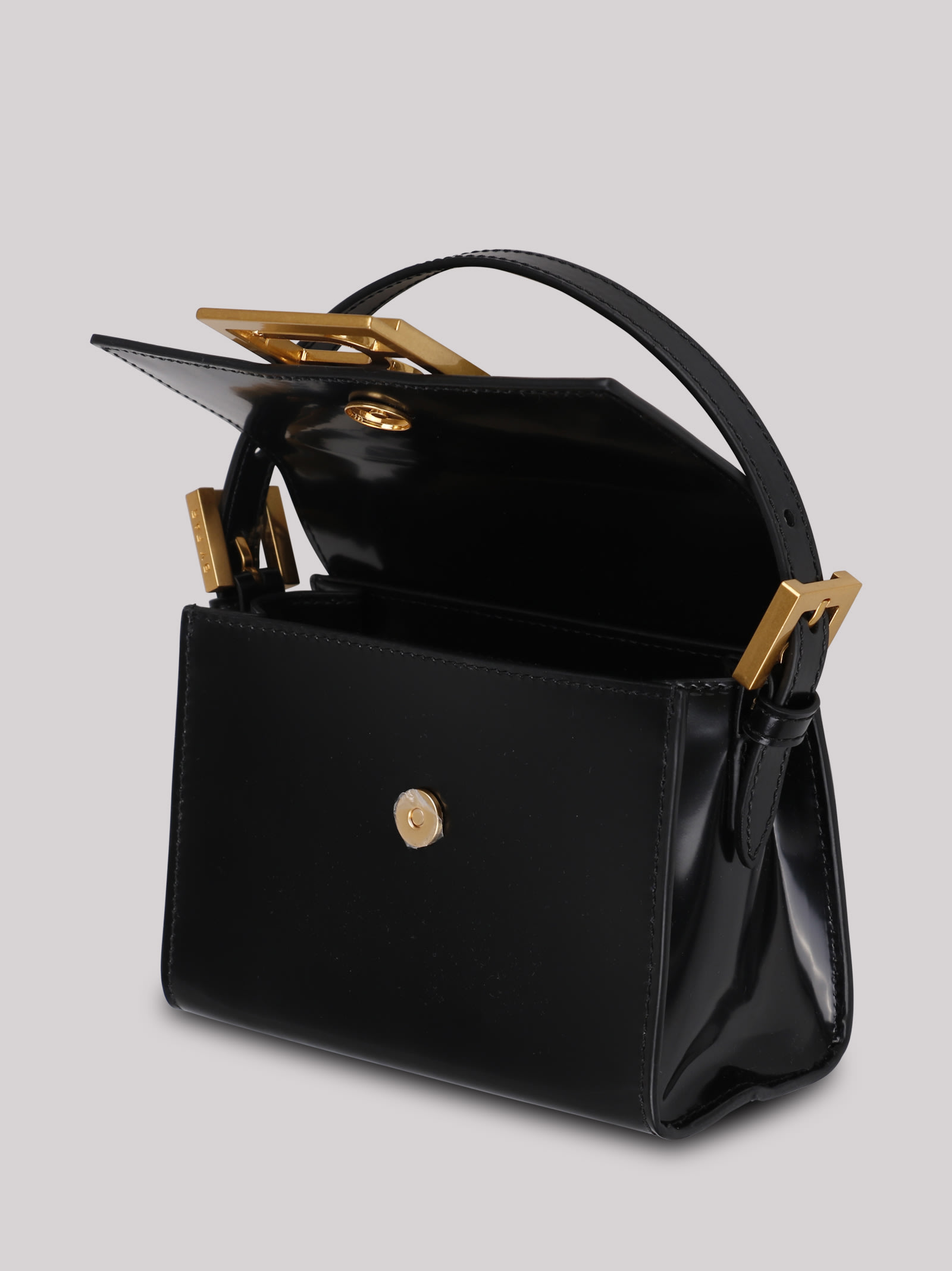 by Far - Black Patent Leather Fran Logo Plaque Tote Bag