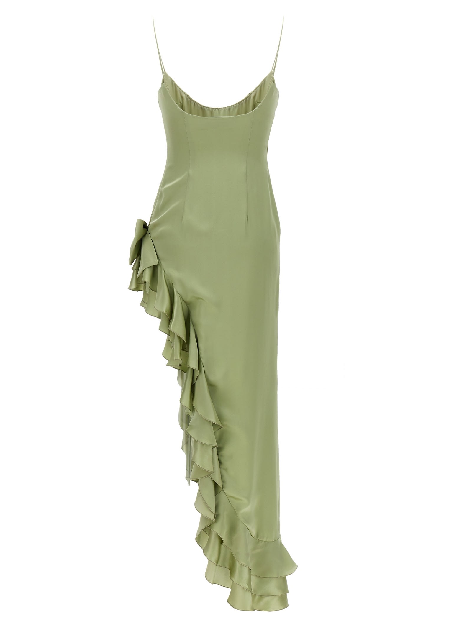 green emerald velvet dress Satin Maxi Dress with Cowl Neck and Ruffle Hem-Dark Green main image 1