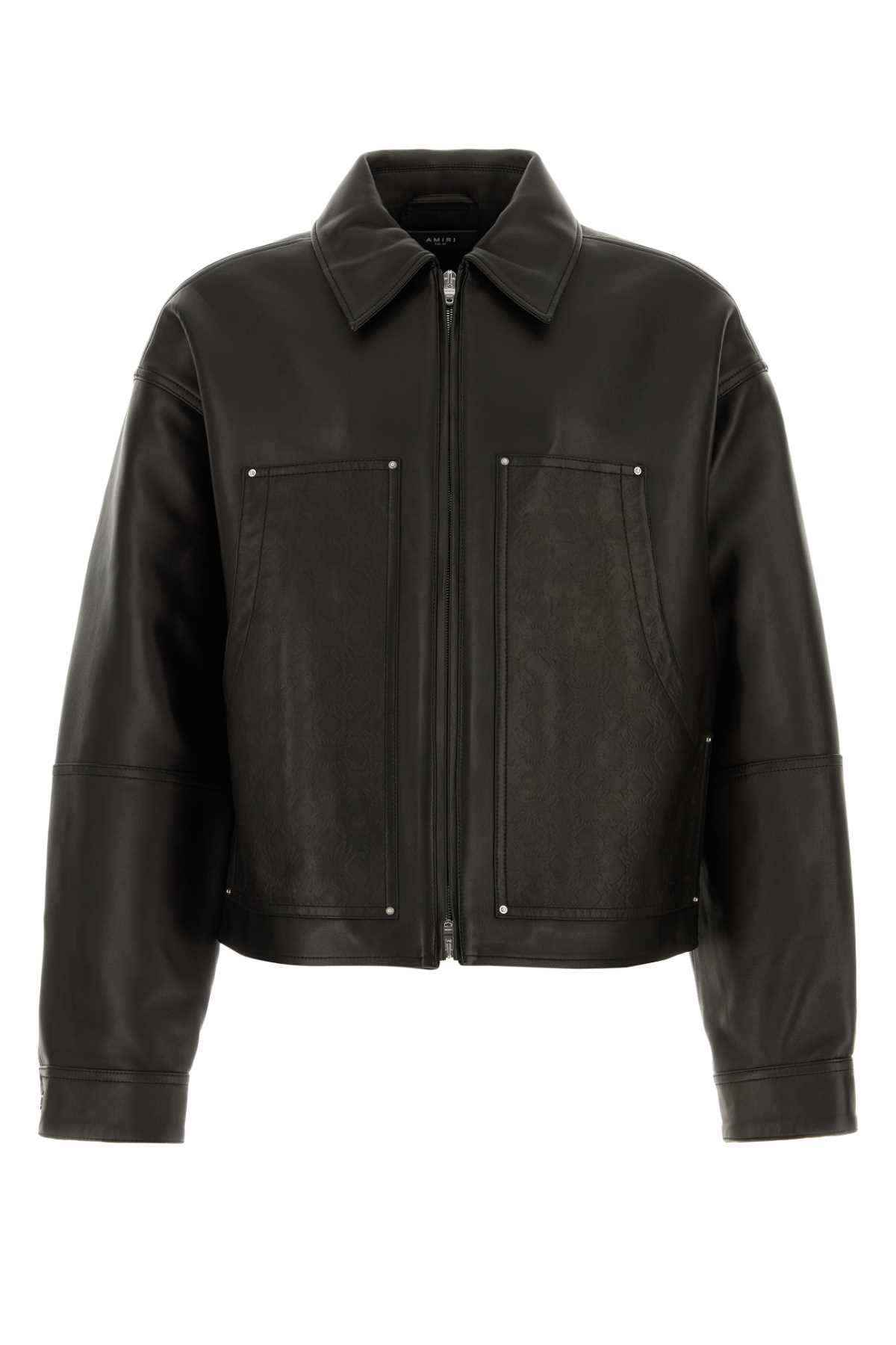 レザージャケット AMIRI FW25 Black leather jacket (AMLTJT1028 BLACK) AMIRI Black Leather Jacket | italist
