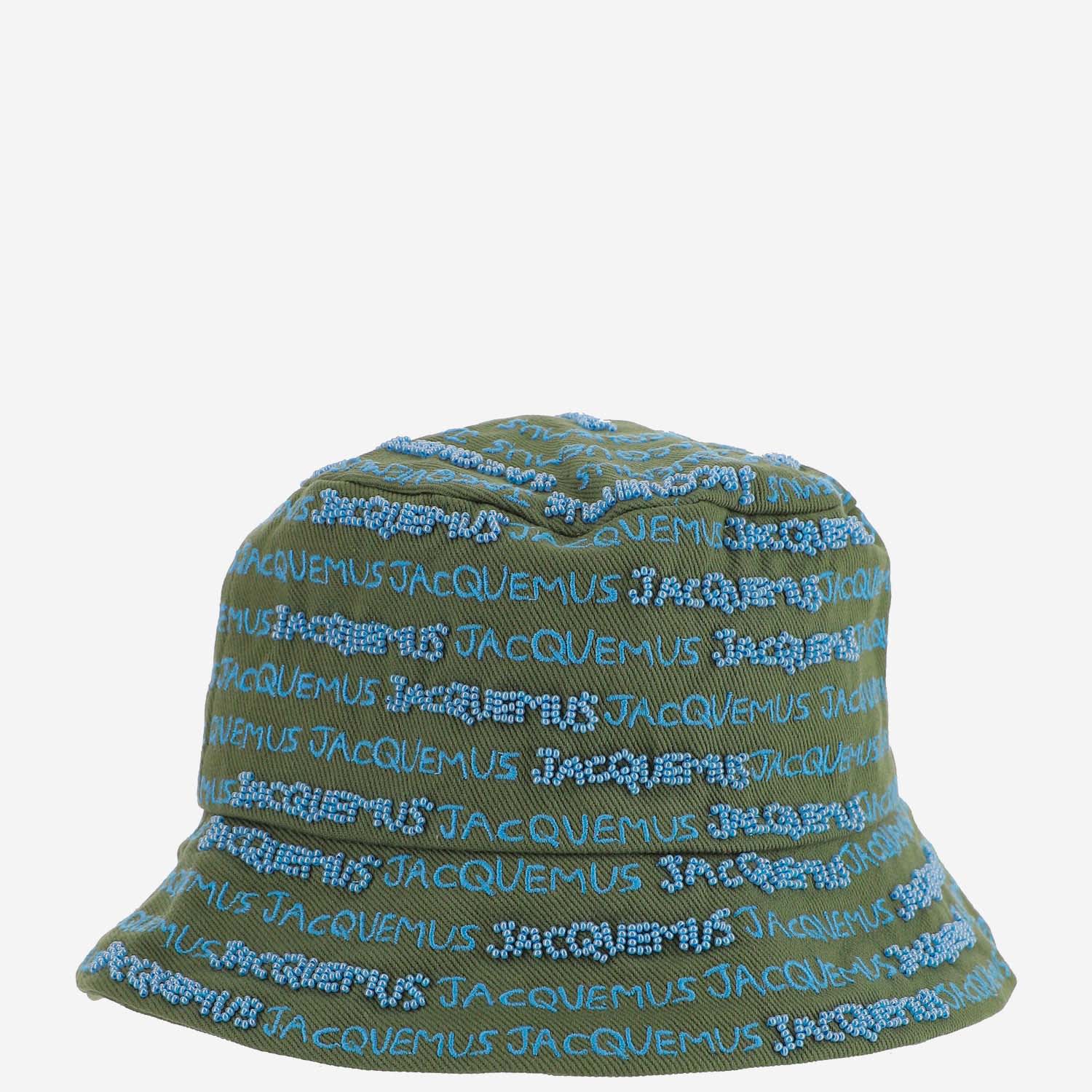 JACQUEMUS 'Le Bob Bordado’ bucket hat Khaki & Blue Le Raphia 'Le Bob Bordado' Bucket Hat by