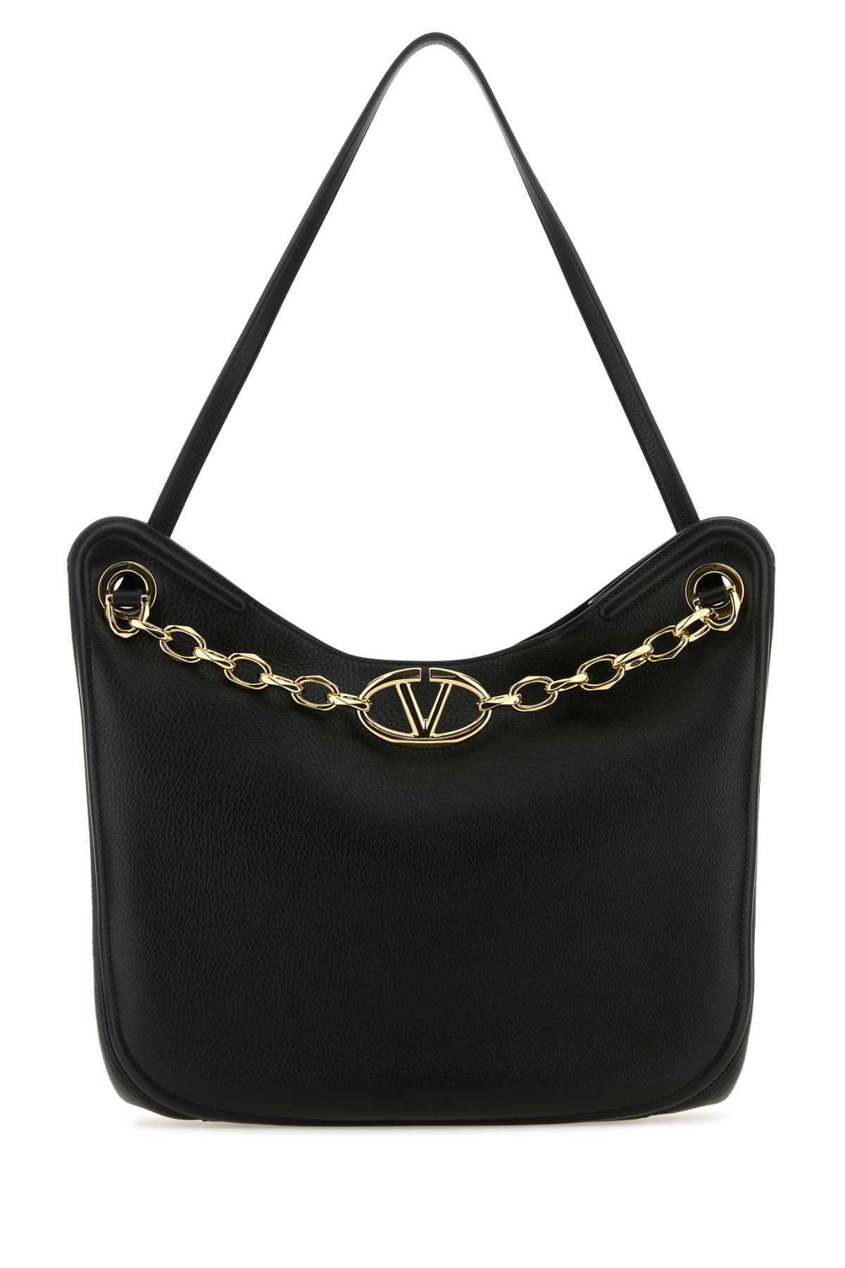 トートバッグ VALENTINO BLACK LEATHER VLOGO MOON SHOPPING BAG Valentino Garavani Black Leather Vlogo Moon Shopping Bag