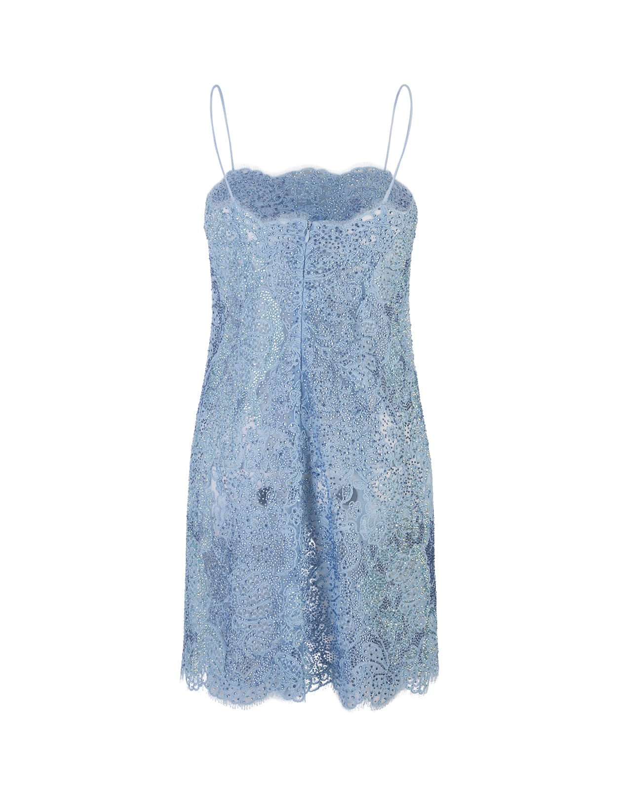 Ermanno Scervino Light Blue Lace Mini Dress With Crystals