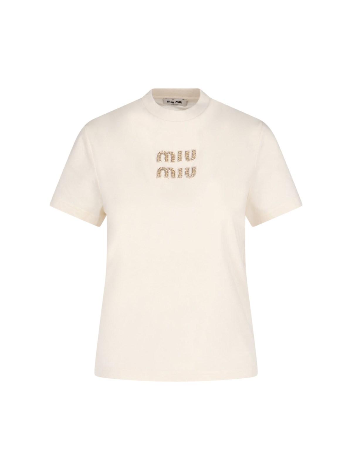 Miu Miu Logo T-shirt With Rhinestones | italist