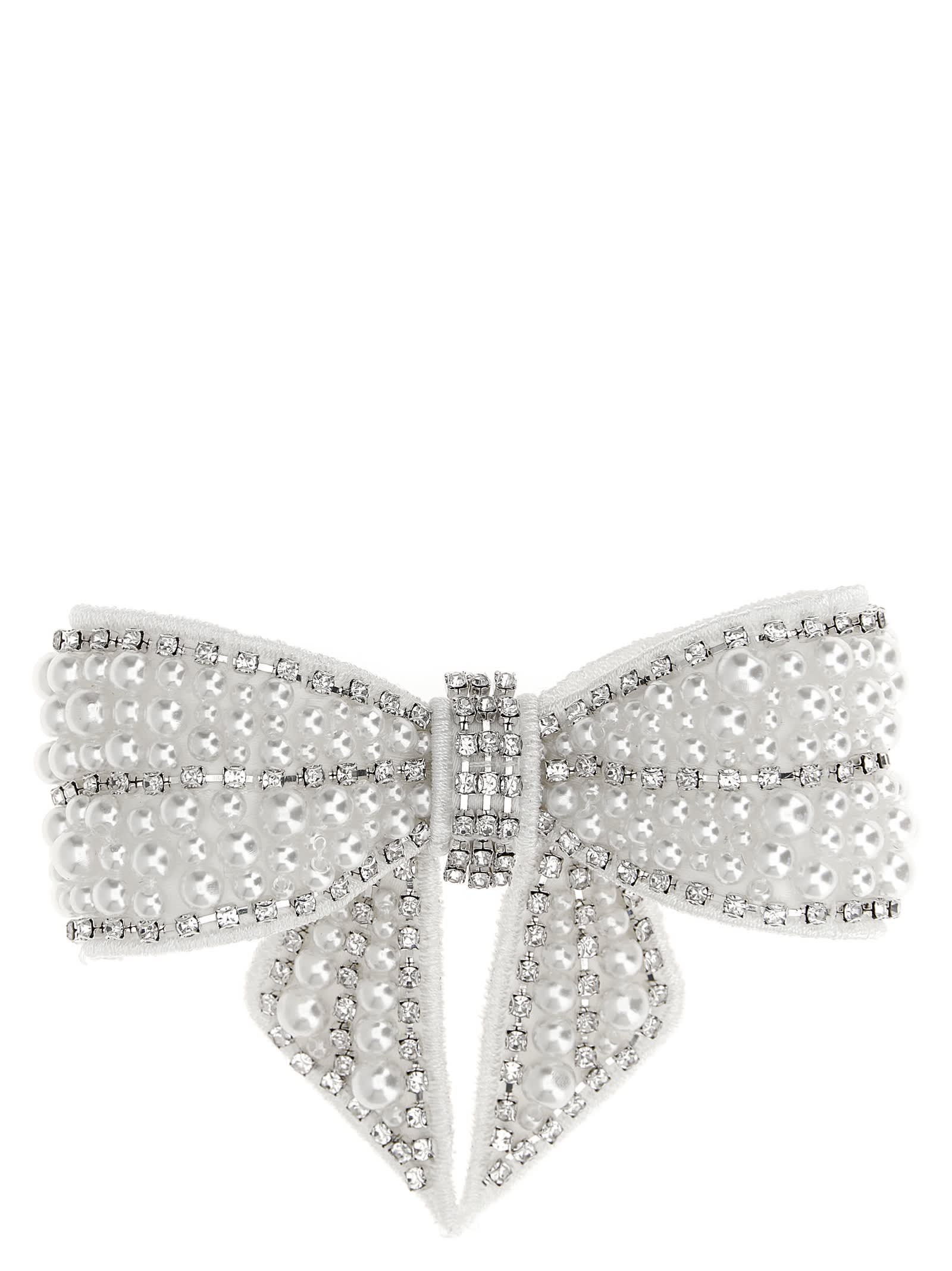 ヘアアクセサリー Pearl Crystal Bow Hair Clip - SELF PORTRAIT - Silver - White Pearl Crystal Bow Hairclip – self-portrait-US