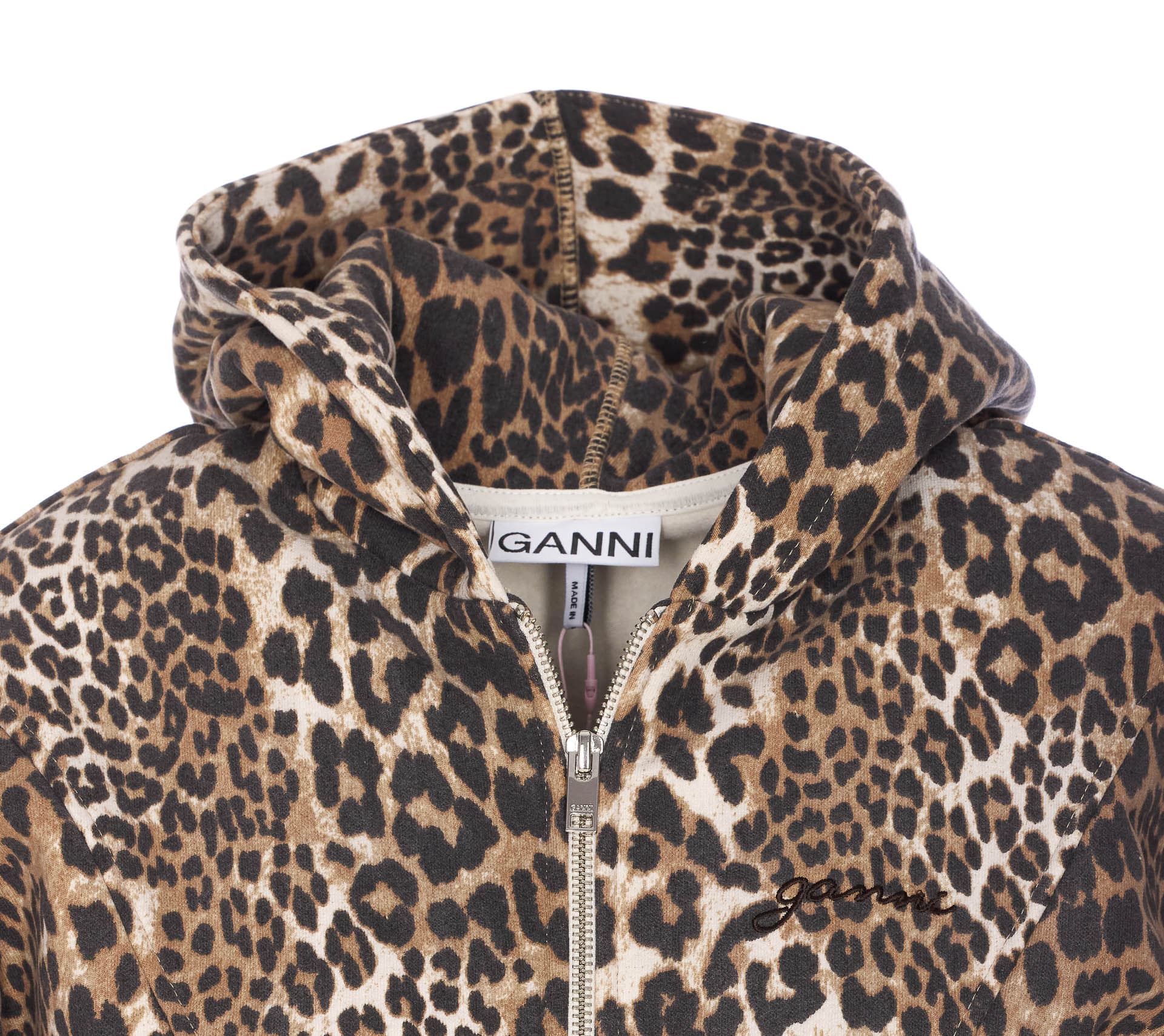 ブルゾン GANNI LEOPARD PRINT ZIP HOODIE Ganni Leopard Print Zip Hoodie | Garmentory