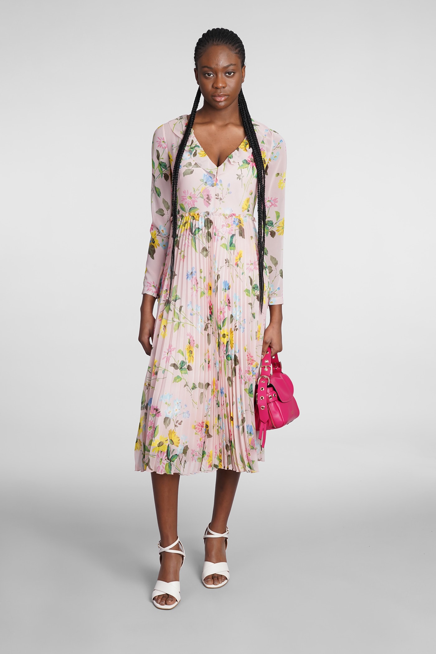 国内即発★RED VALENTINO (レッドヴァレンティノ) Floral Dress Redvalentino Floral Printed V-neck Long-sleeved Dress Red