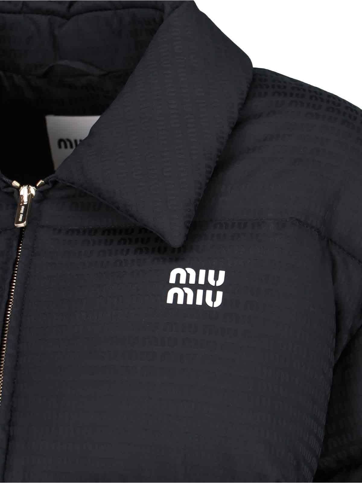 ダウンジャケット・コート MIU MIU NYLON DOWN JACKET WITH LOGO EMBROIDERY Miu Miu Blue Oversized Down Jacket Miu Miu