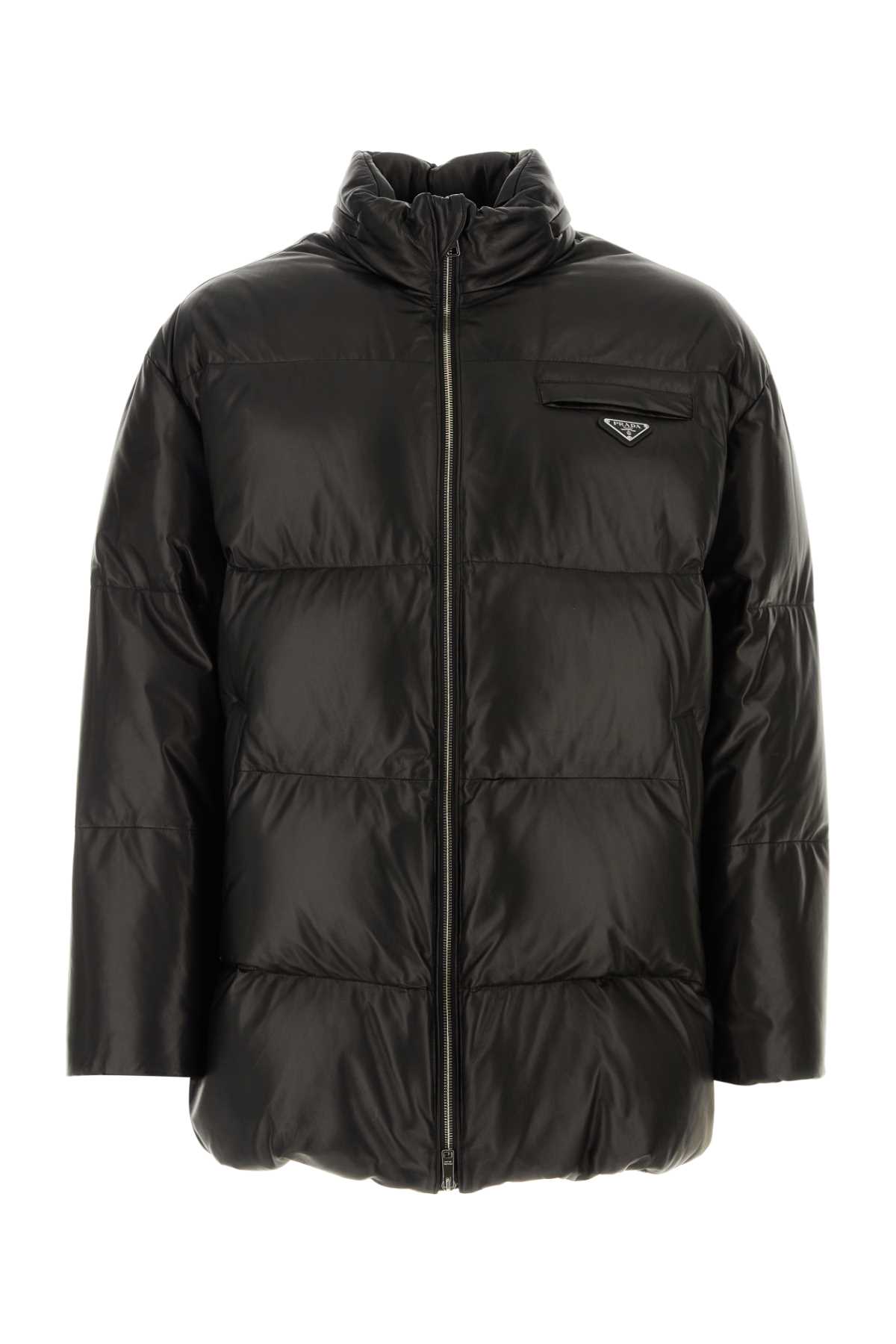 ダウンジャケット・コート PRADA BLACK NAPPA LEATHER PADDED JACKET Prada Black Nappa Leather Down Jacket | italist