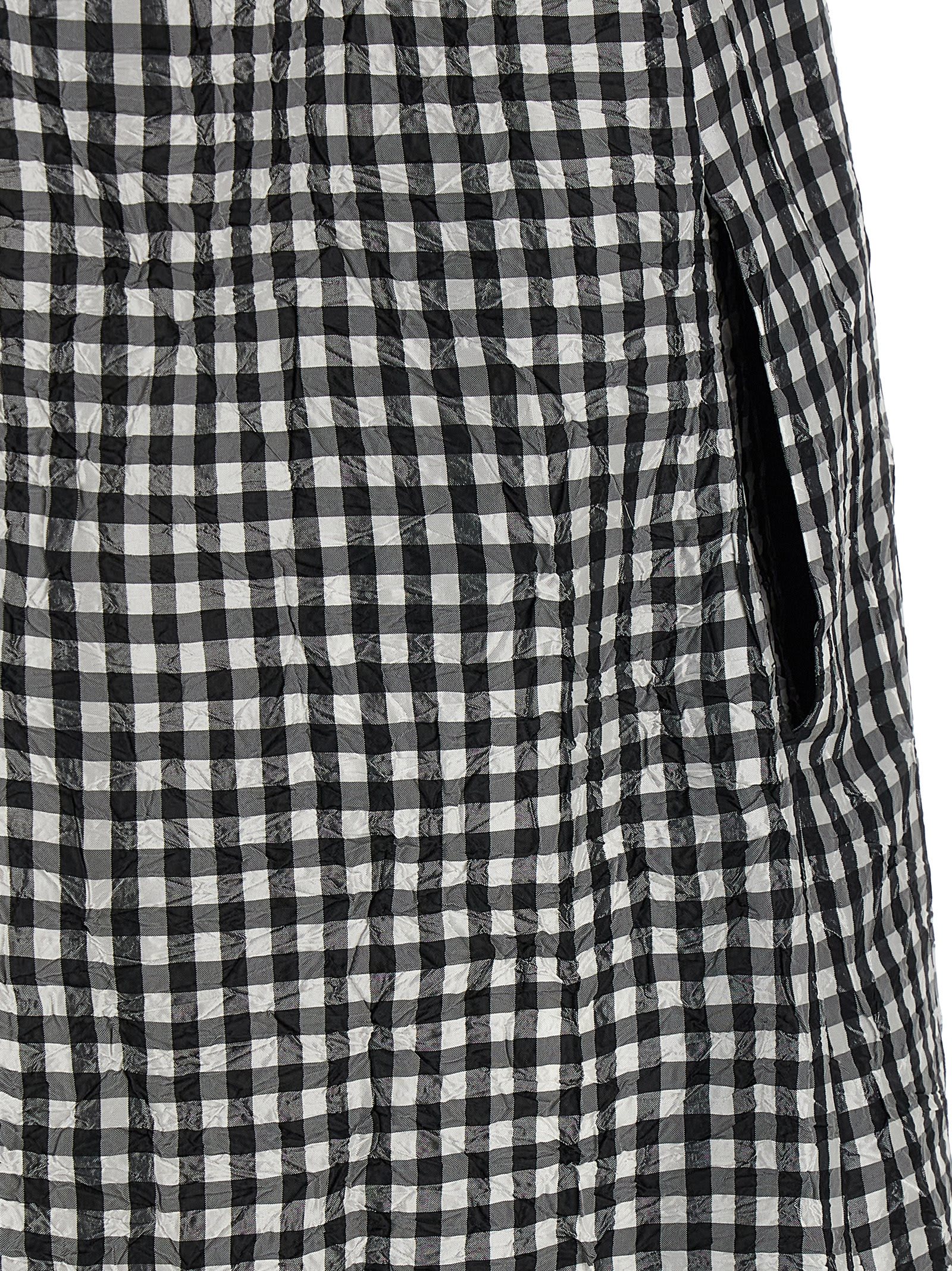 【関税＆送料込み】Ganni 'Crinkled Check Long' Dress Black Crinkled Check Long Dress | GANNI US