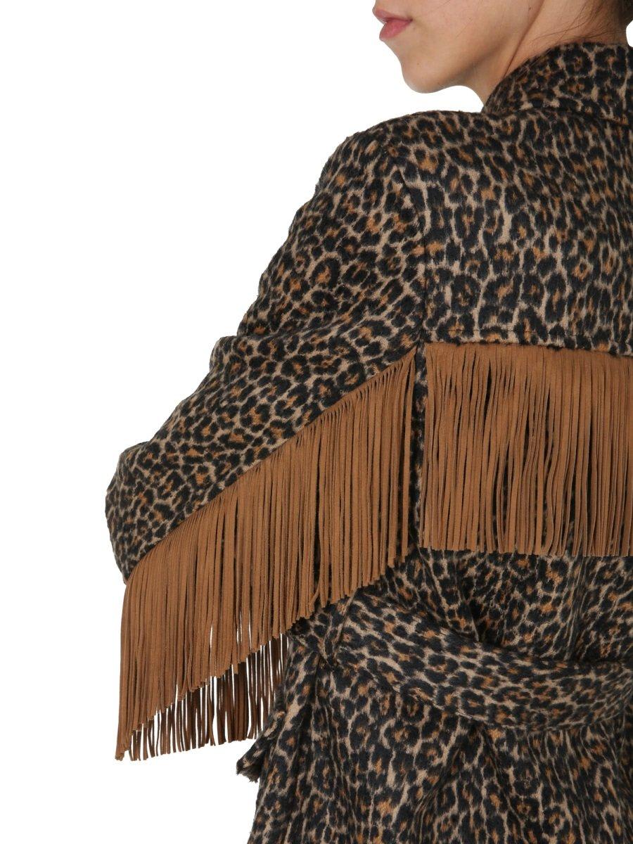 【送料&関税込】Saint Laurent Leopard Print Fringed Jacket AUTHENTIC Saint Laurent Brown Fringe Leopard Print Suede