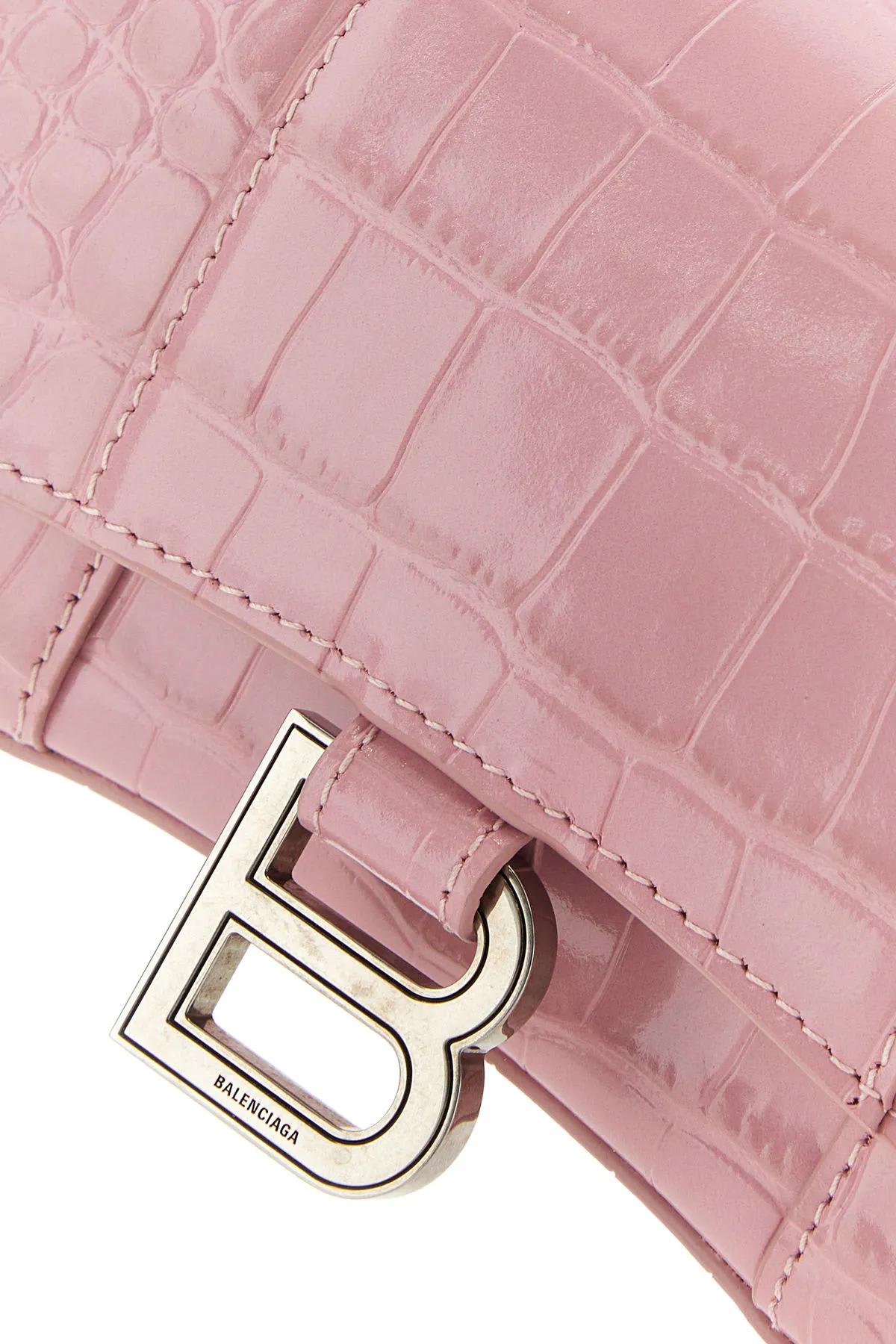 Balenciaga Hourglass Crocodile Embossed Chain Wallet Pink