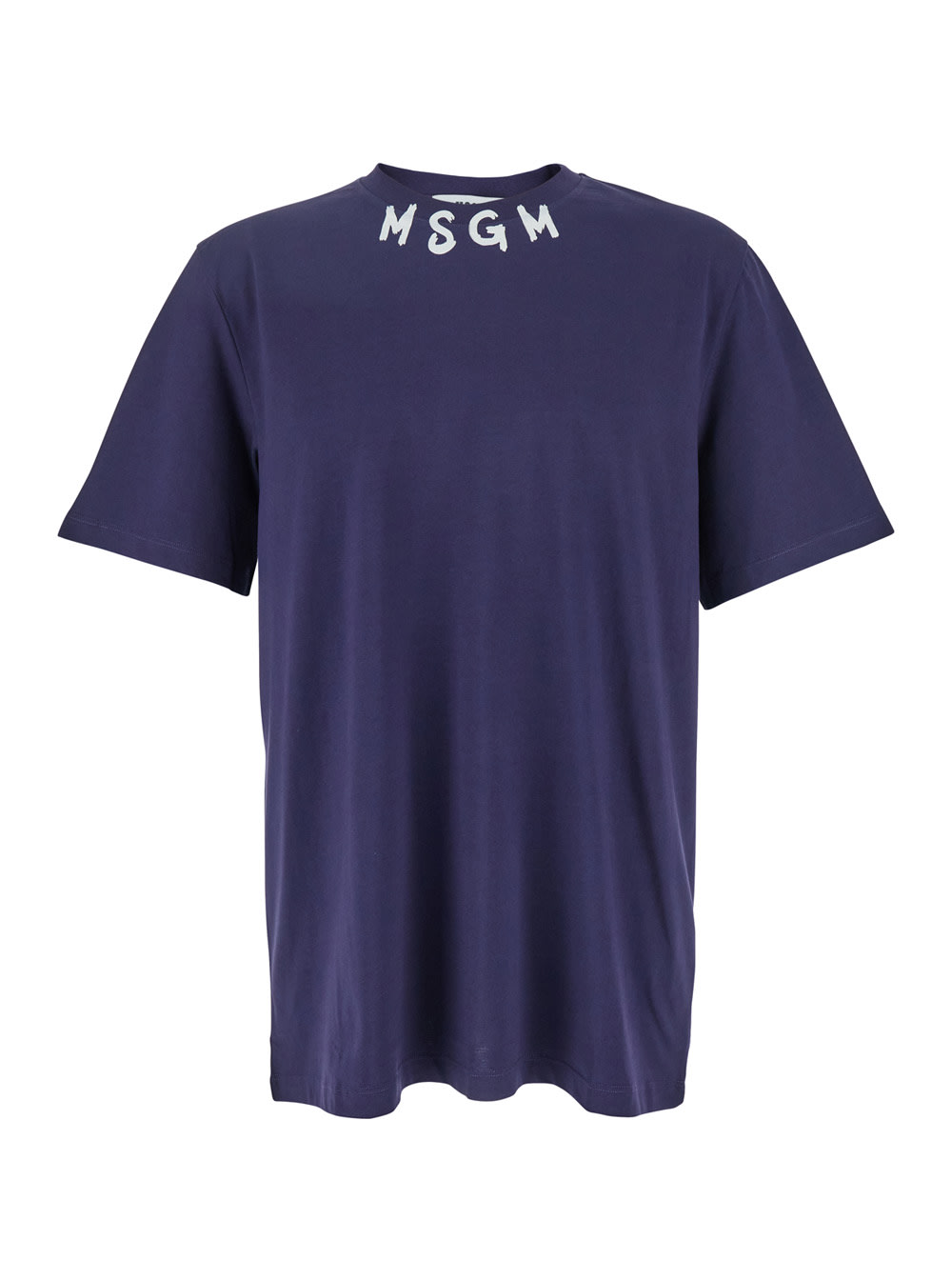 【送料&関税込】MSGM Blue Crewneck T-shirt With Logo Letteri MSGM Blue Crewneck T-shirt With Logo Lettering On The Neck