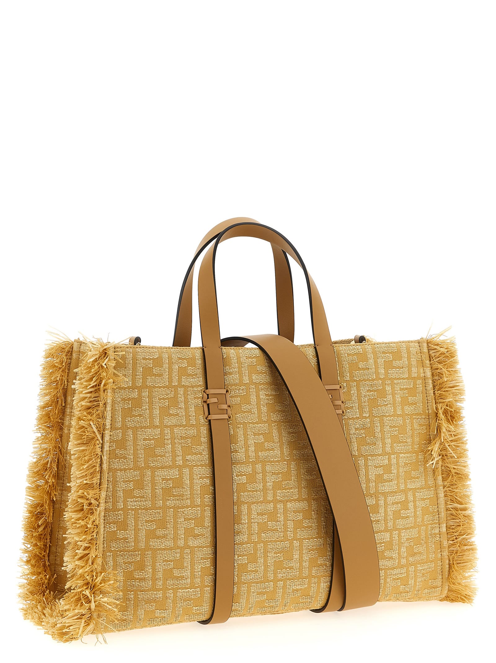 トートバッグ Fendi Summer Tote In Jacquard Ff FENDI - Summer Tote Jacquard Fabric Bag With Raffia FF – The