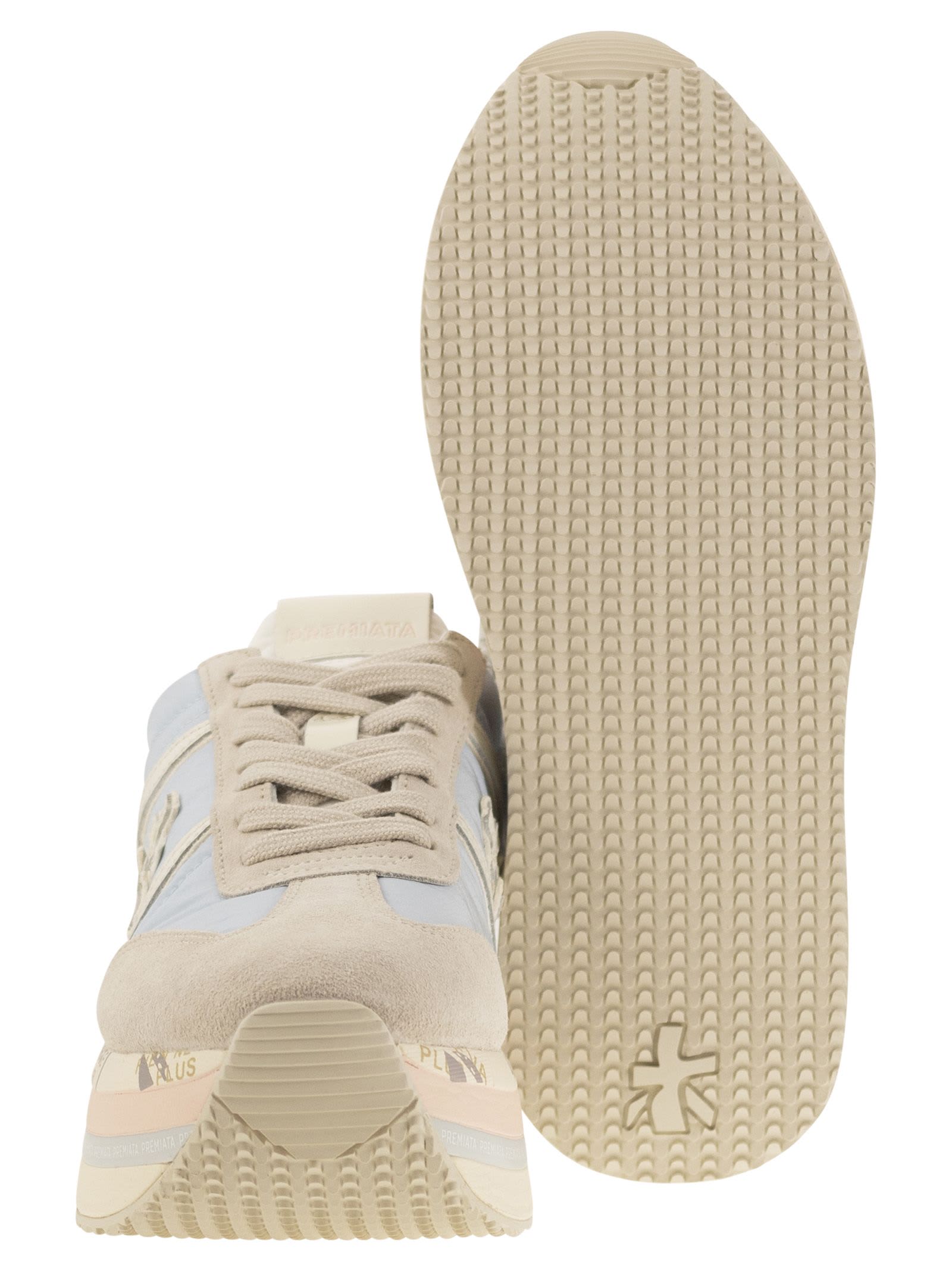 【Premiata】ベージュ スエード ファブリック ヒルスニーカー Premiata Beth Sneakers In Beige Suede And Fabric | italist