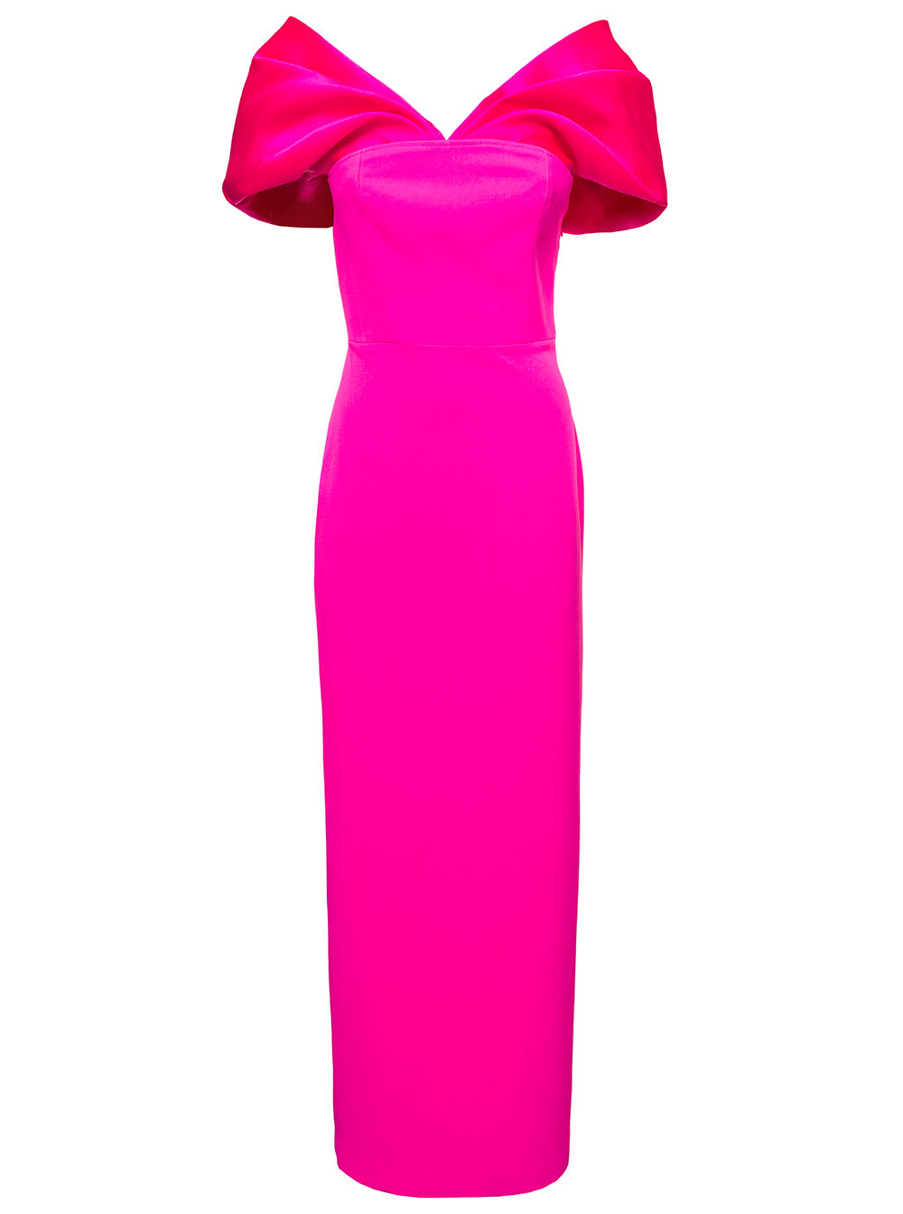 'dakota' maxi fuchsia dress with off-shoulder neckline and satin inserts in polyester woman