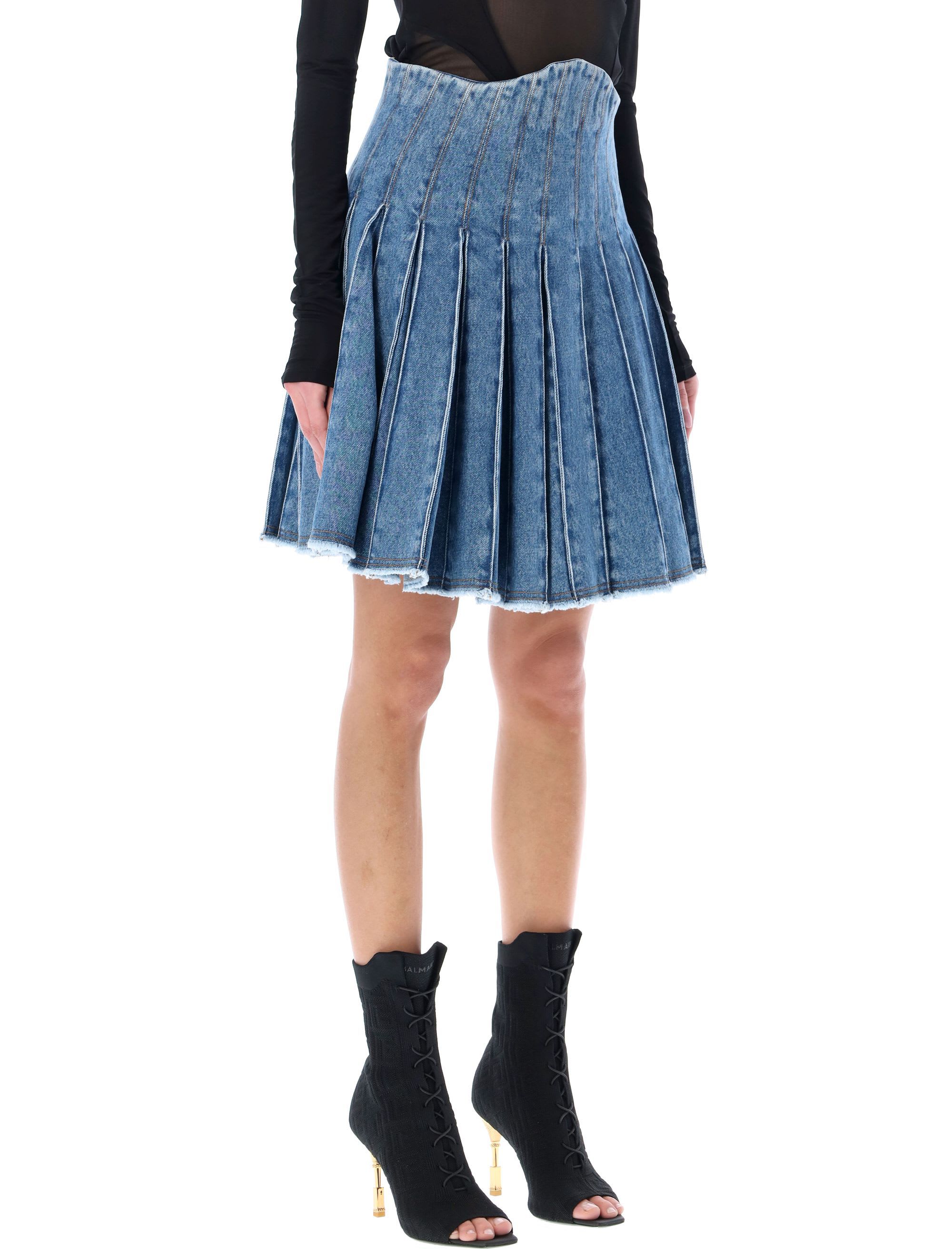 Pleated Denim Mini Skirt