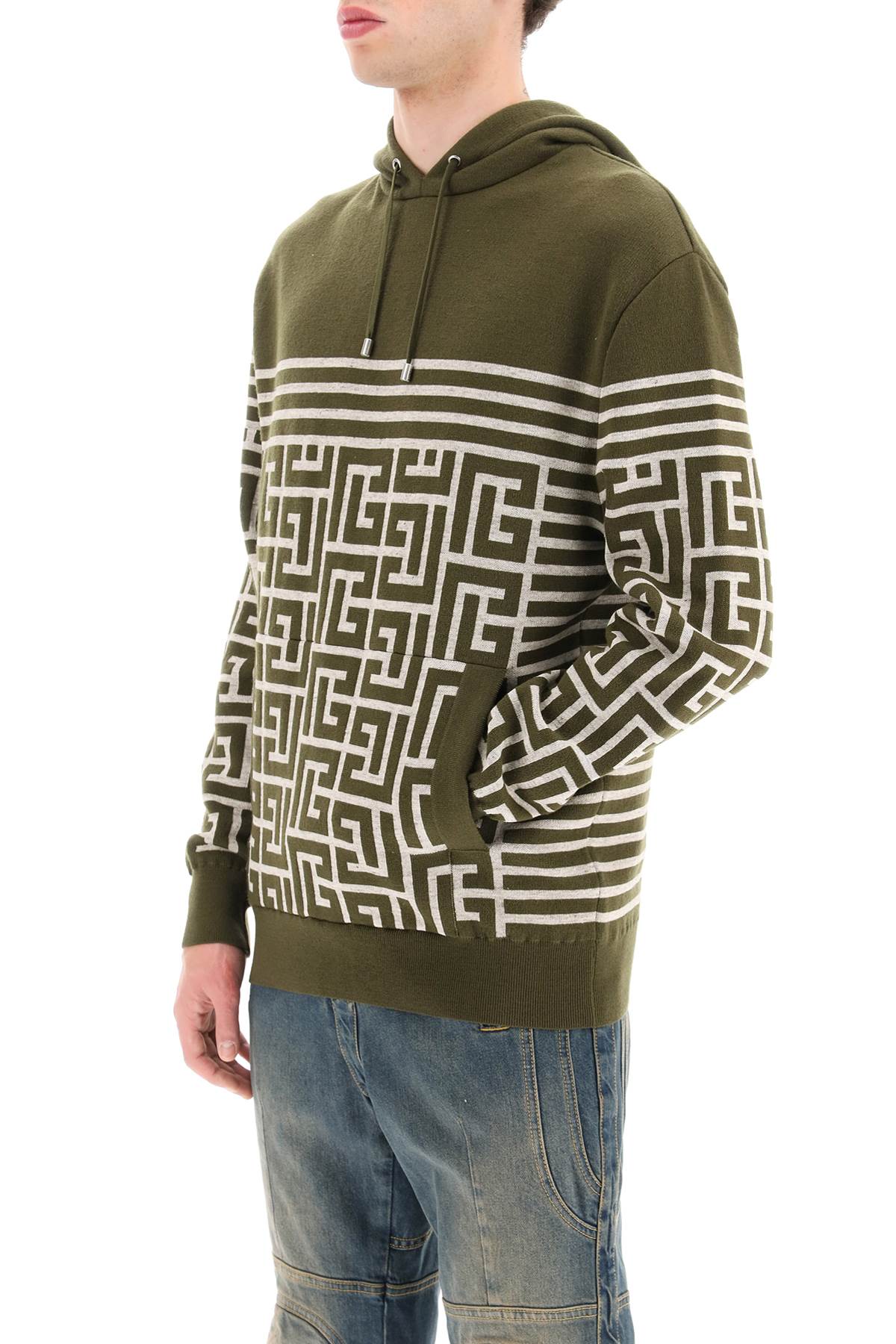 Balmain striped monogram knit hoodie –