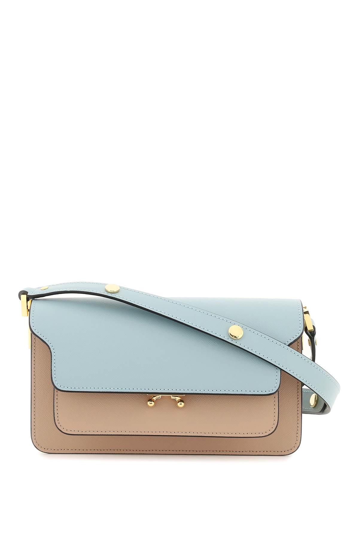 Marni Trunk Medium Leather Shoulder Bag In Aquamarine/natural/talc