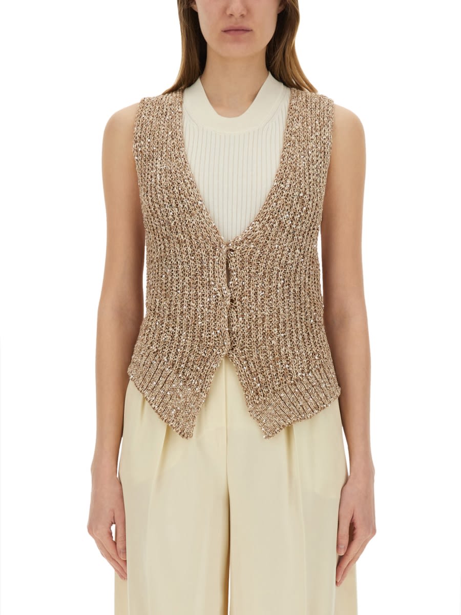 ベスト・ジレ ALYSI Women Vests 205402 P5006NOCE BEIGE Alysi Tricot Vest With Sequins | italist