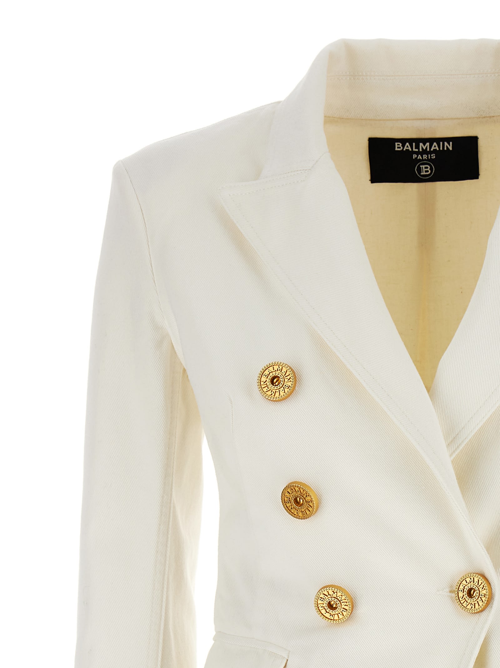 ジャケット BALMAIN Double-breasted denim blazer White DF1SG170DB69 Double-breasted denim blazer in white - Balmain | Mytheresa