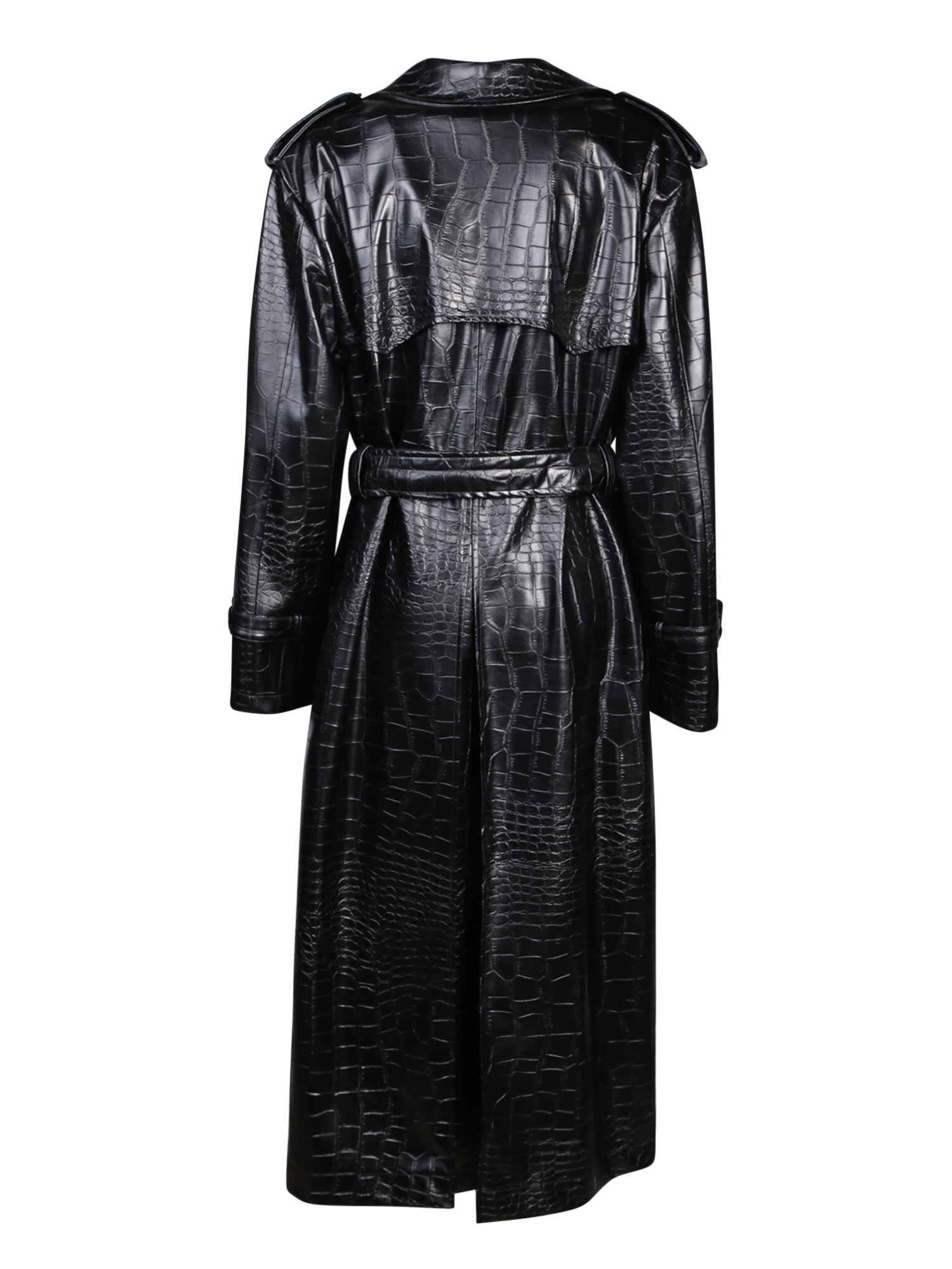 MSGM Crocodile-effect Trench Coat in Black