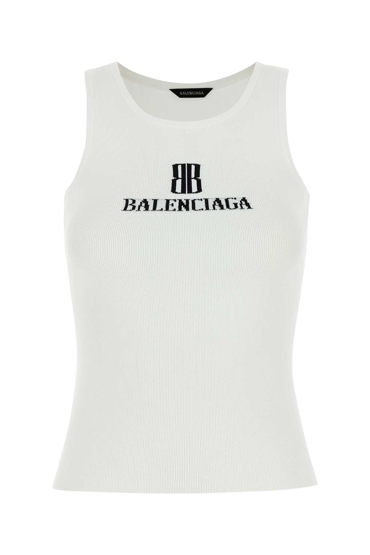 Tシャツ・カットソー BALENCIAGA Ribbed viscose blend tank top WHITE/BLACK Balenciaga White Viscose Blend Tank Top | italist