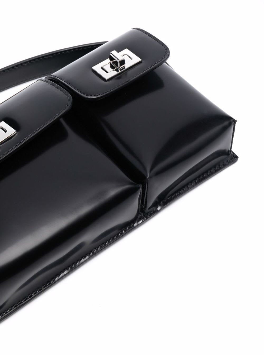 BY FAR Baby Billy Shiny Black Leather Crossbody Bag