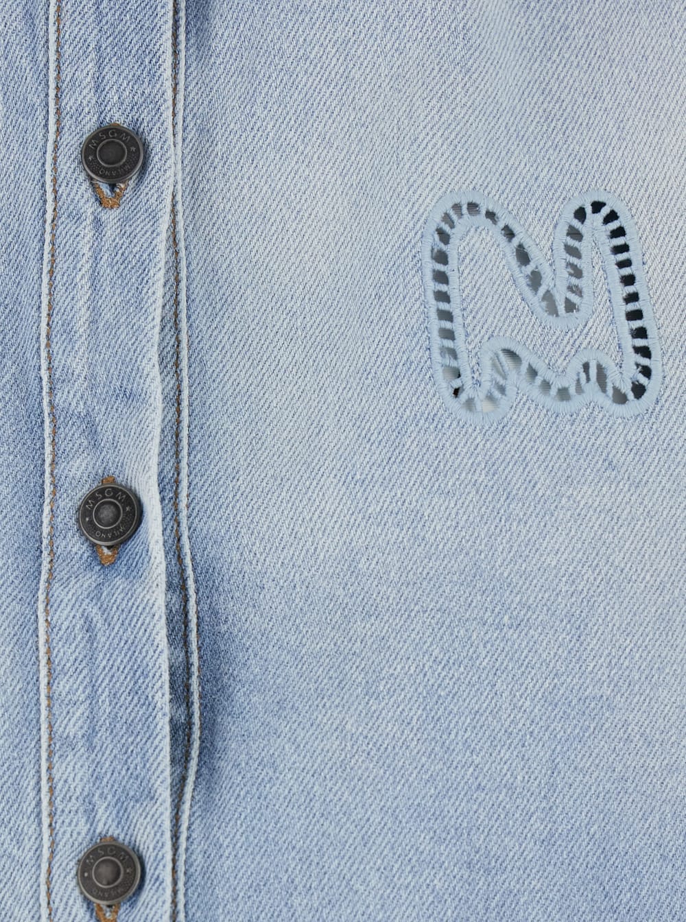 MSGM Light Blue Crop Shirt With Logo On The Front And