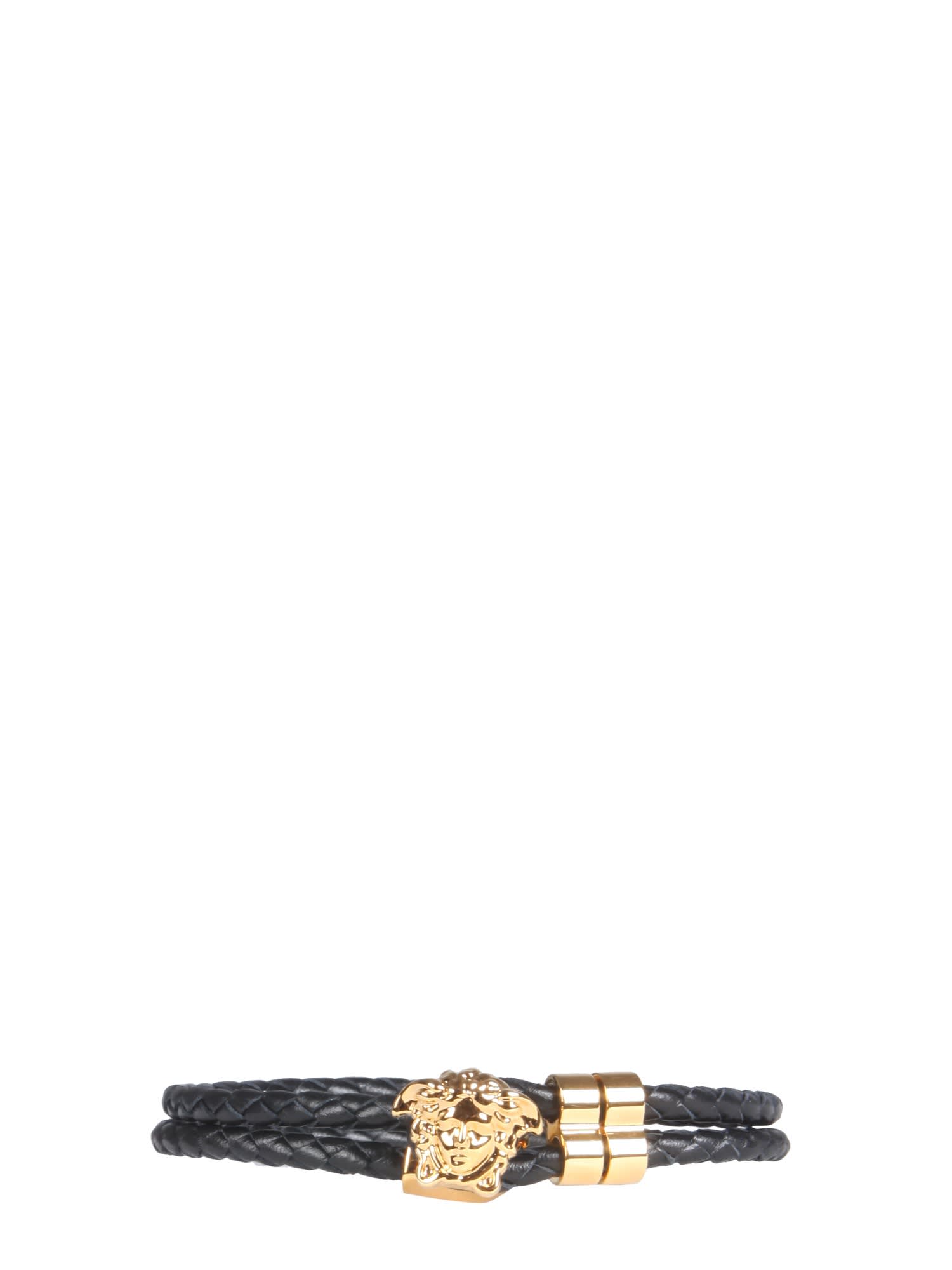 Versace Medusa-head Braided Leather Bracelet - Black