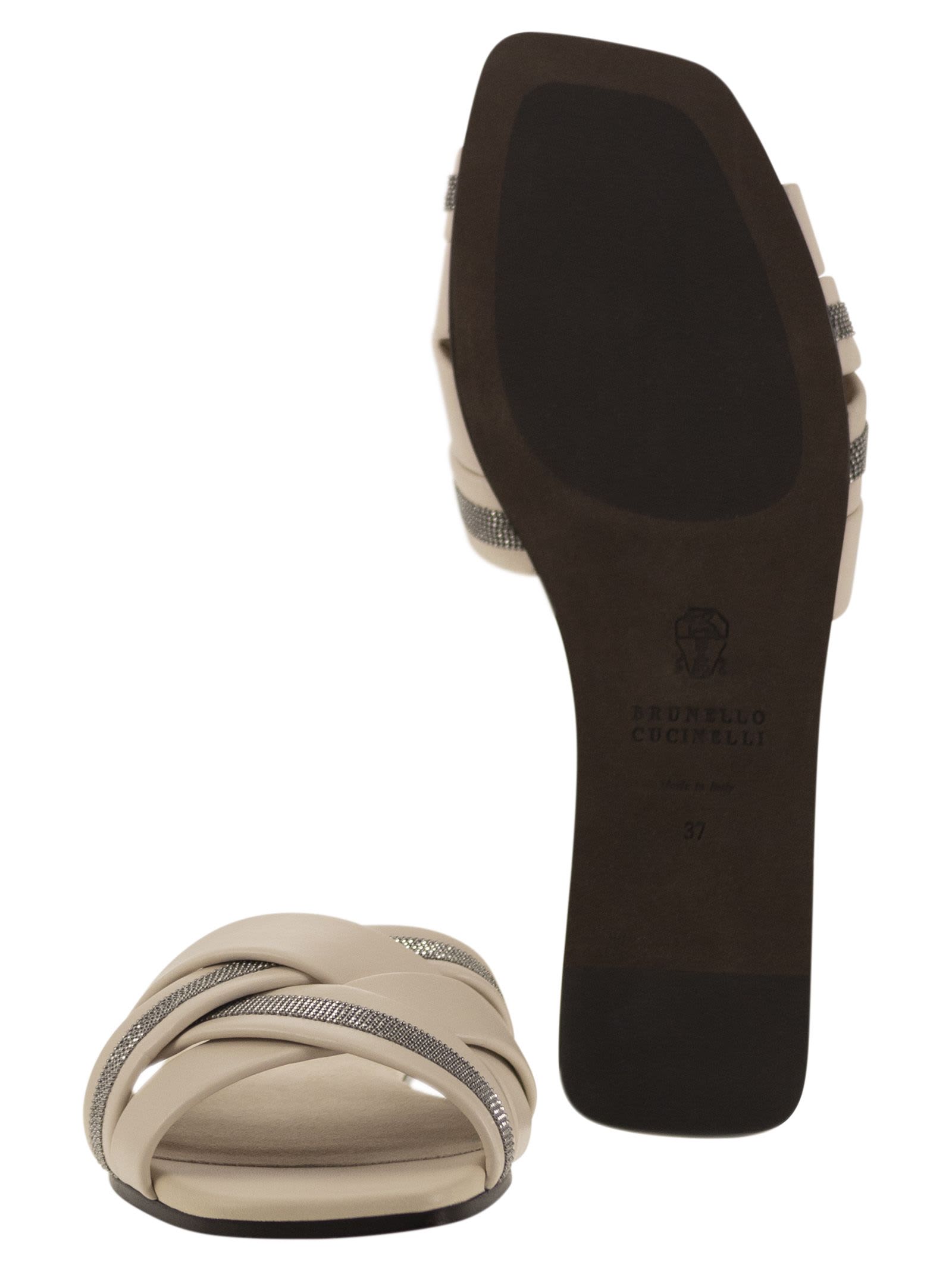 サンダル・ミュール BRUNELLO CUCINELLI Nappa leather slides with jewellery Brunello Cucinelli Nappa Leather Slides With Jewellery