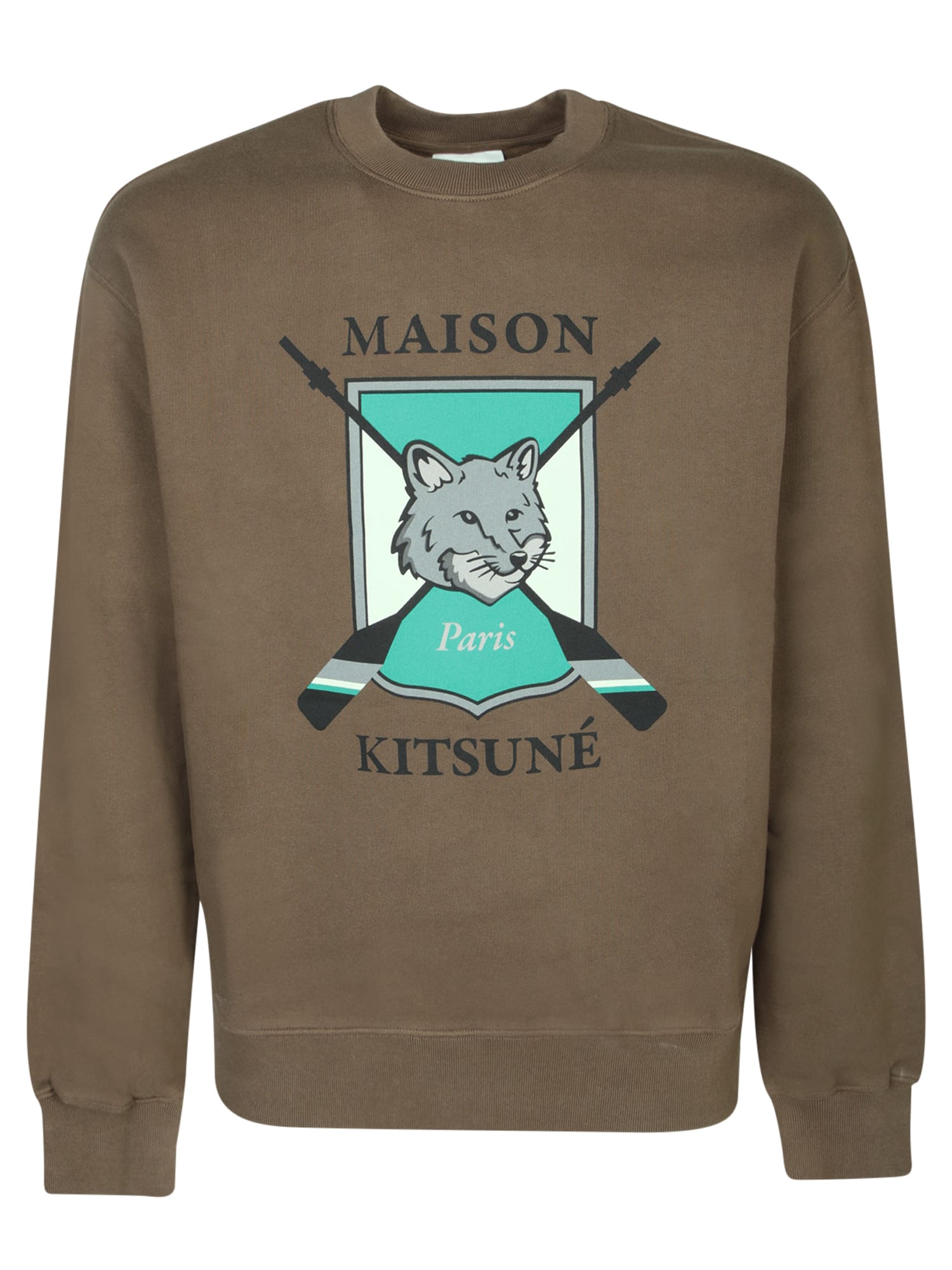 【送料&関税込】Maison KitsunAC College Print Fox Sweatshirt Maison Kitsuné College Print Fox Sweatshirt Khaki | italist