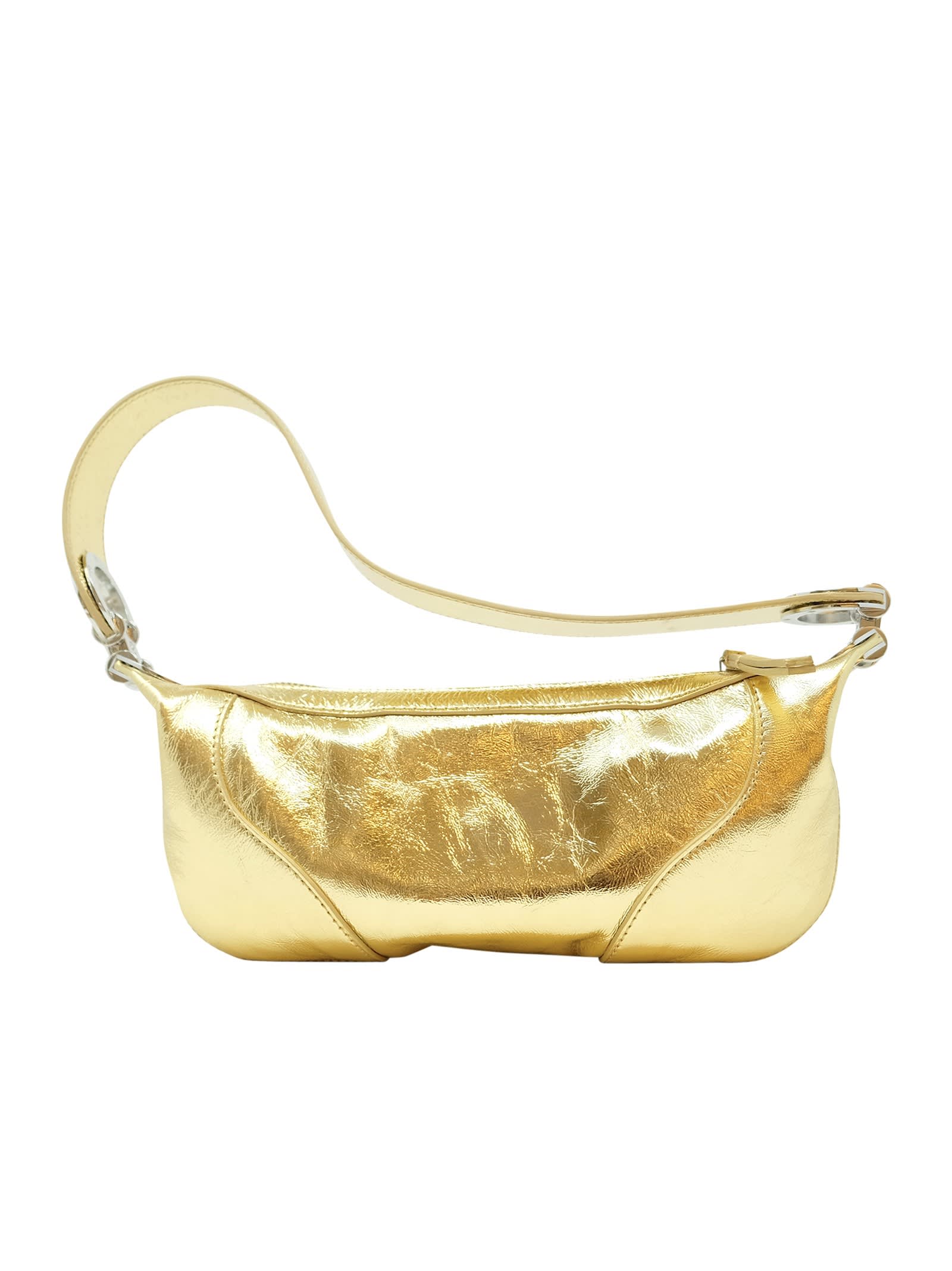By Far Mini Amira Gold Flat Grain Leather Handbag