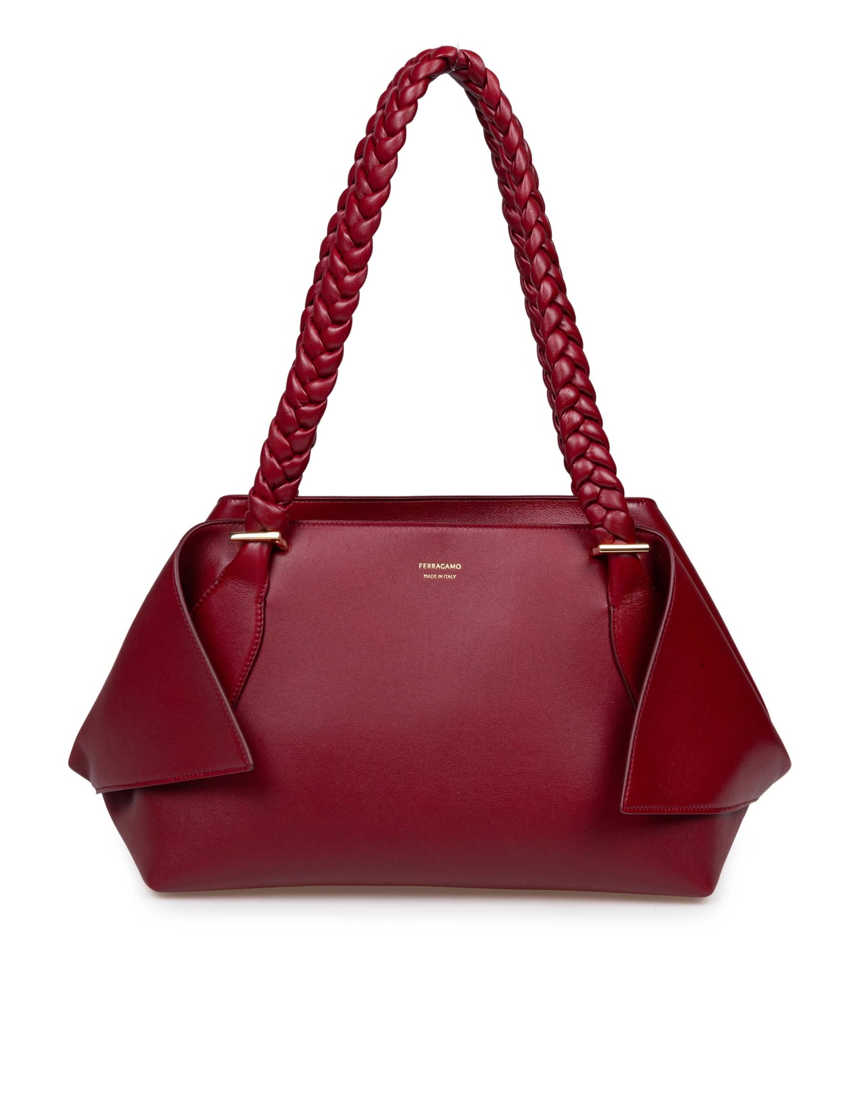 【送料&関税込】Ferragamo Scarf Sh M Handbag In Calfskin Col Ferragamo Scarf Sh M Handbag In Calfskin Color Burgundy