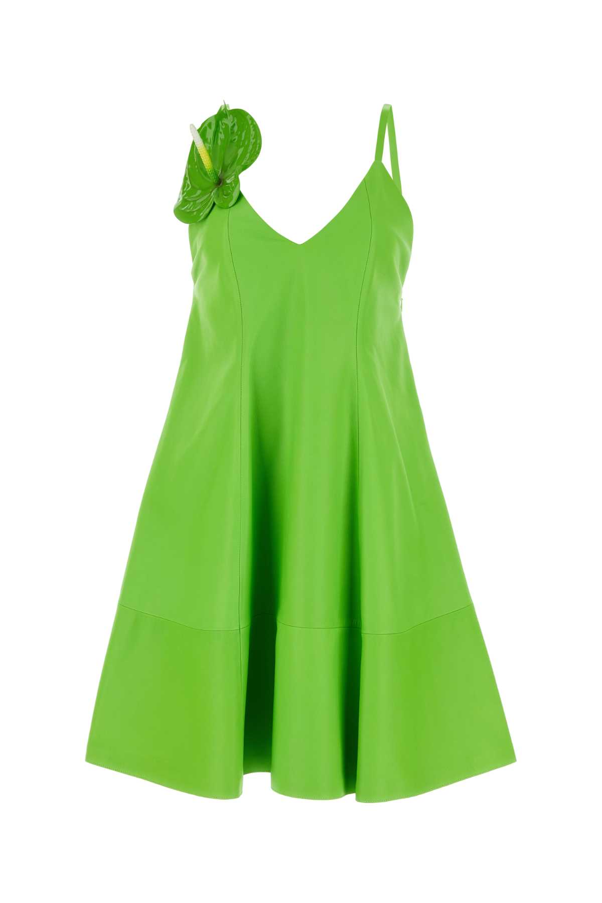 fluo green leather mini dress