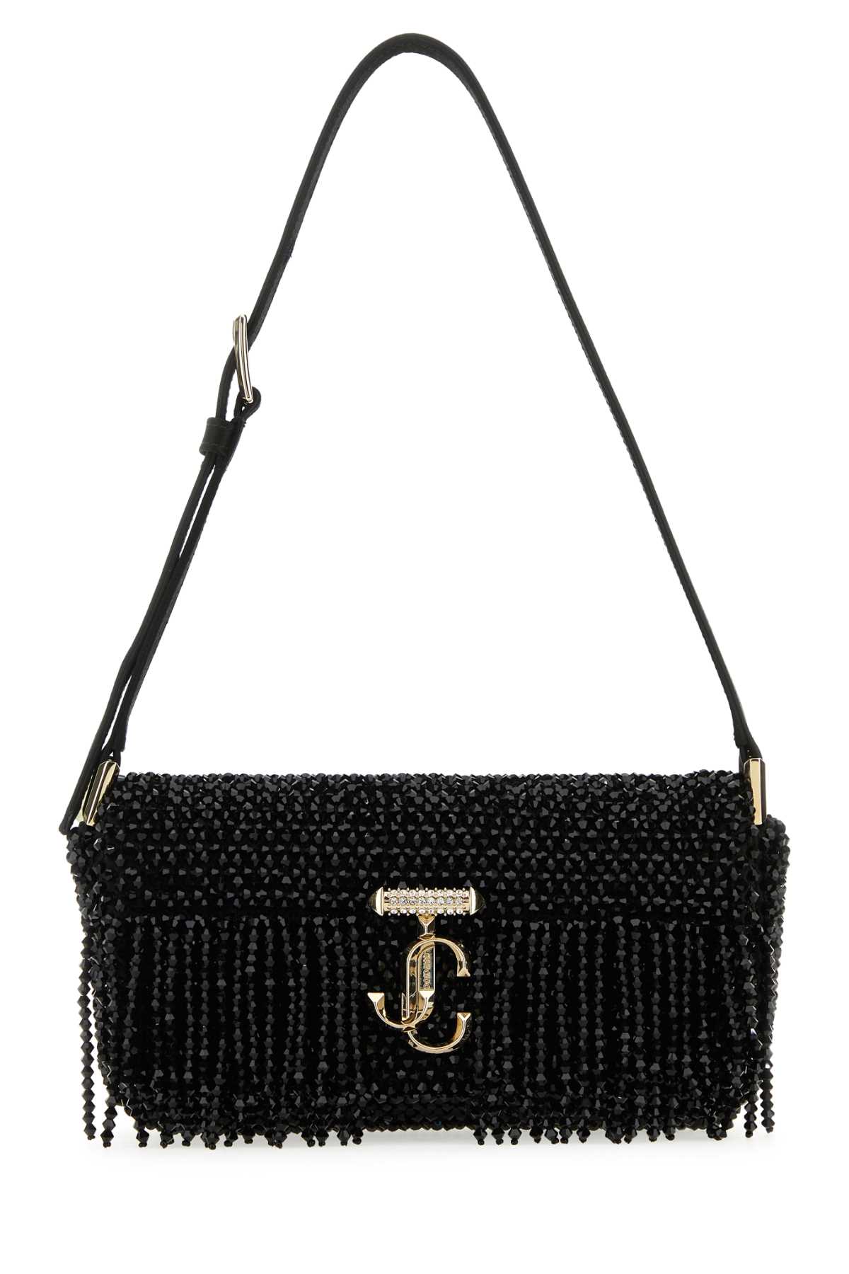 JIMMY CHOO Black Satin Mini Avenue Shoulder Bag