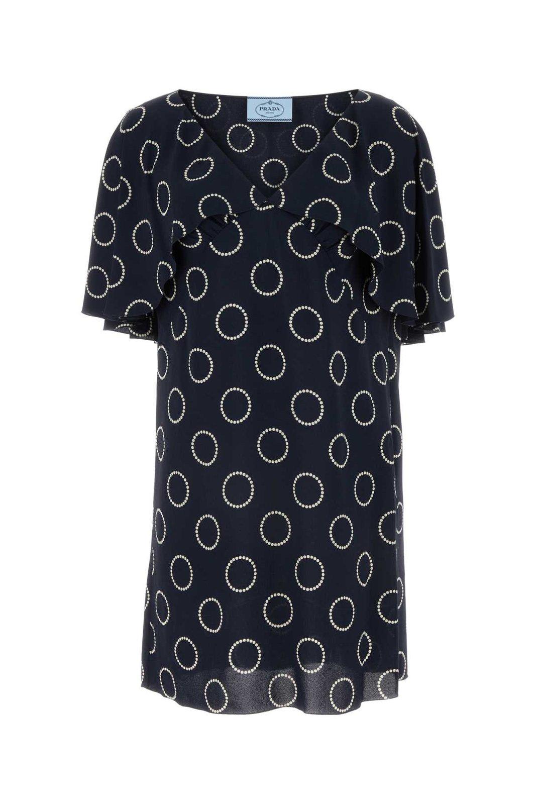 polka dot v-neck crepe mini dress