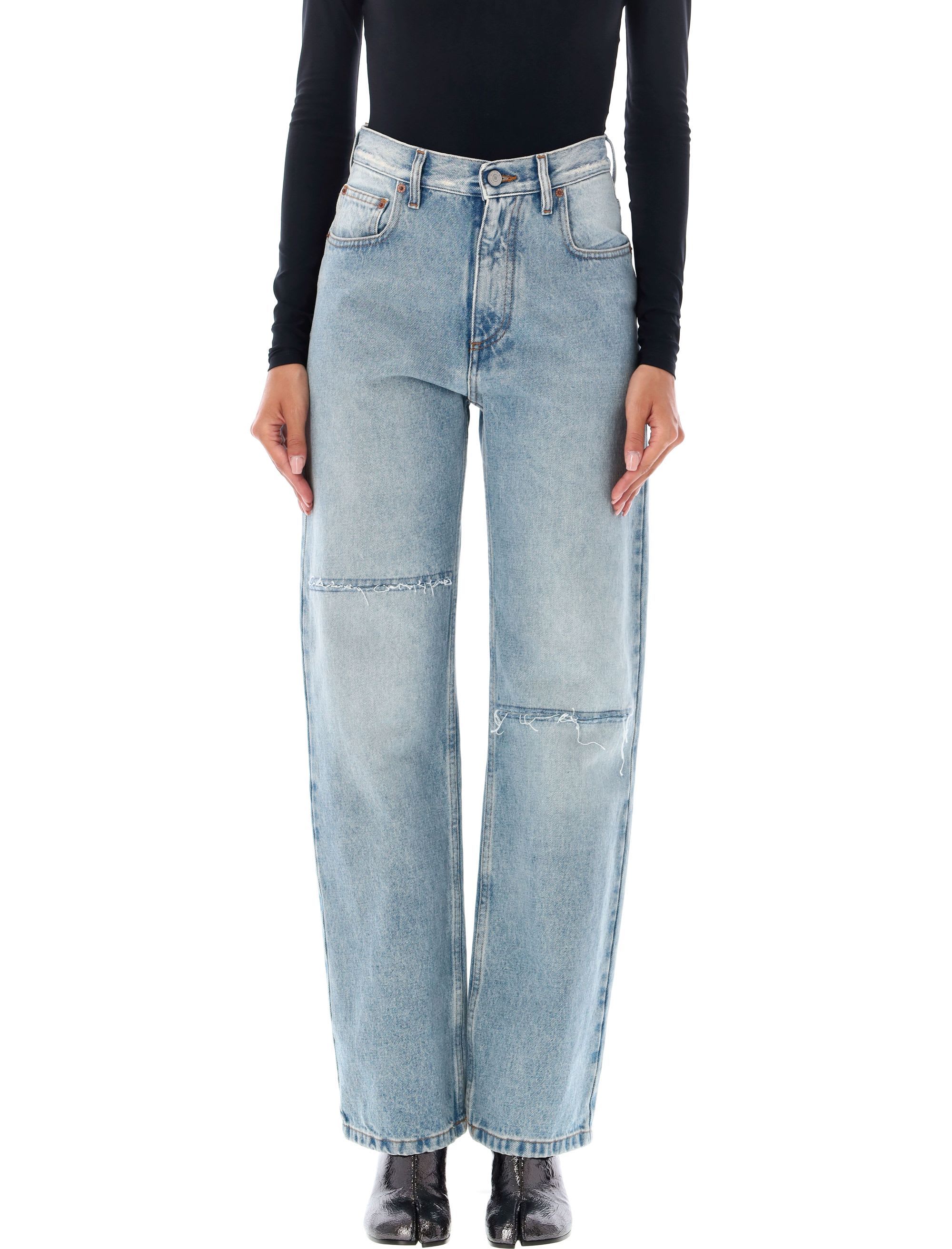 デニム・ジーパン MM6 MAISON MARGIELA Woman Jeans Blue S62LB0176S30589 981 Maison Margiela Distressed High-Rise Straight-Leg Jeans - 40