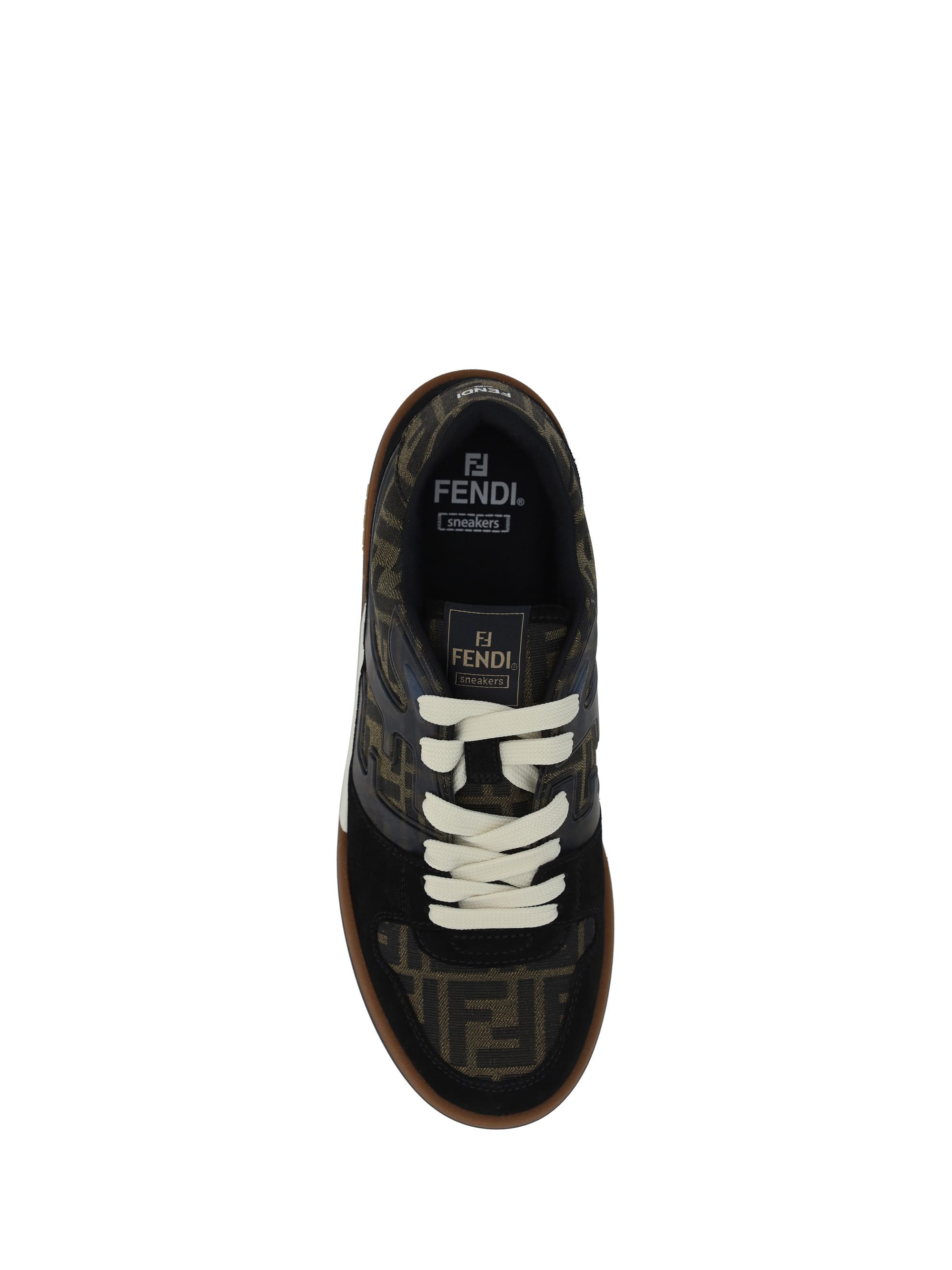Fendi Embroidered Canvas, Leather And Rubber Match Sneakers
