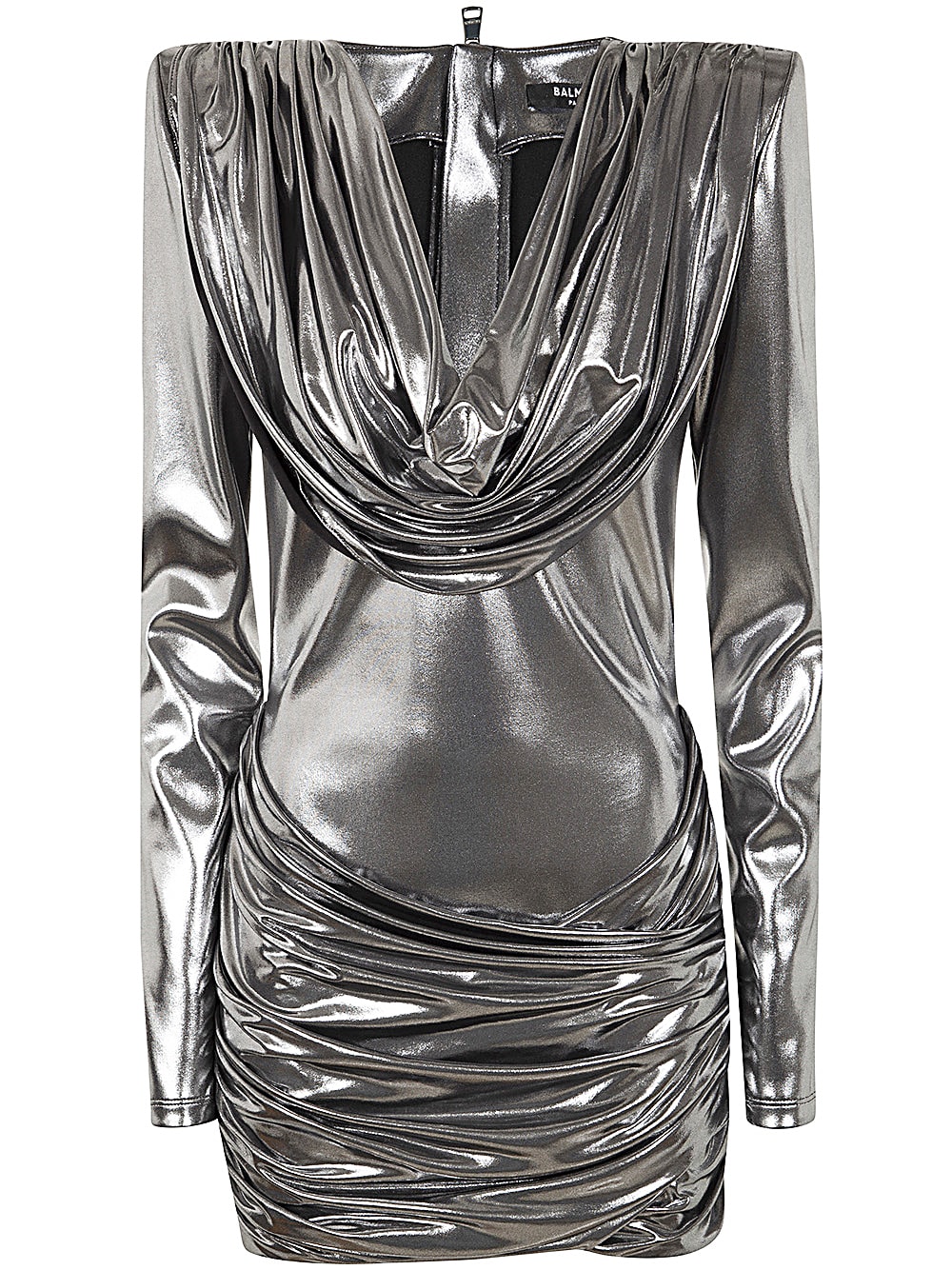 cowl neck metallic short dress