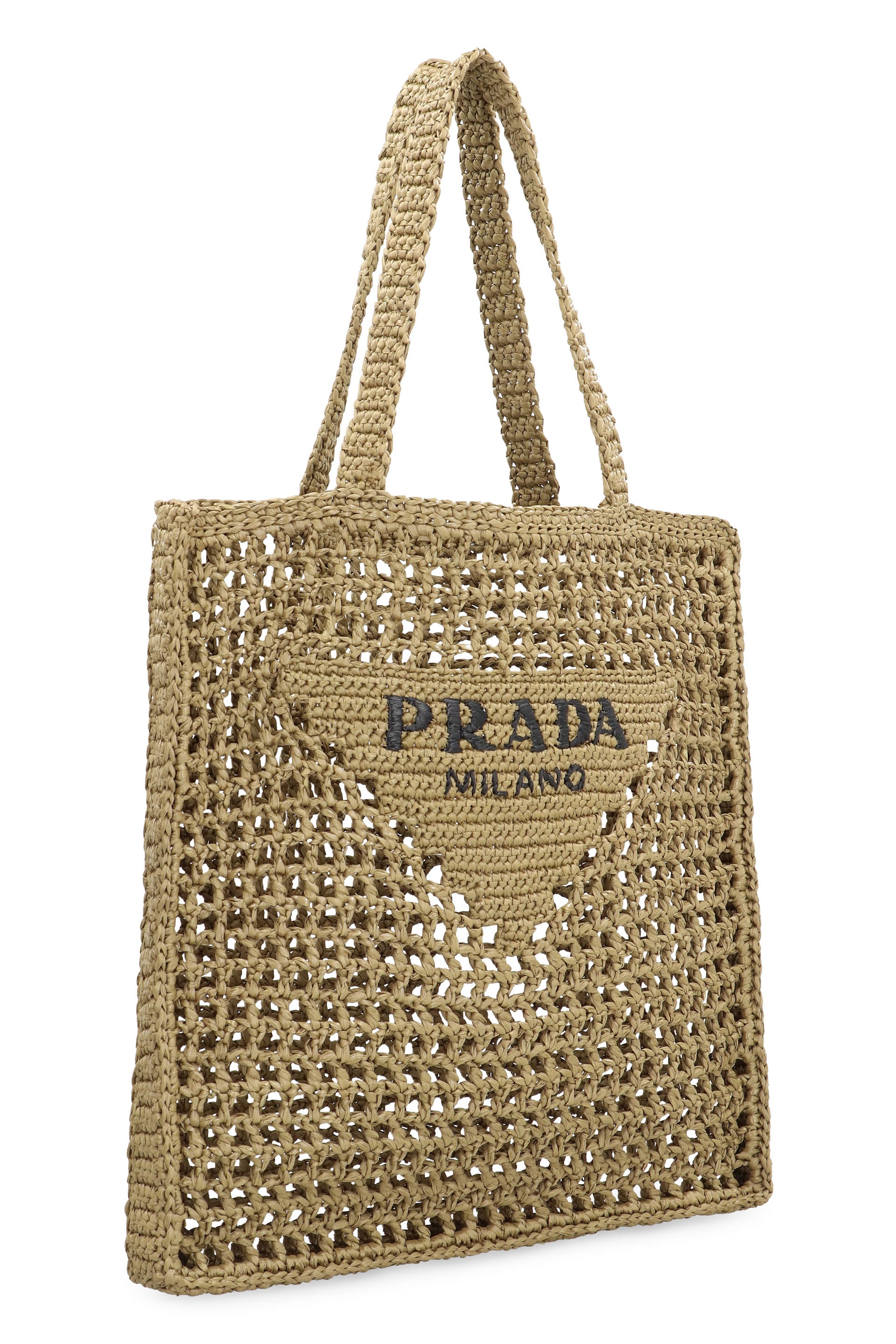 【関税&送料込】Prada Two-Tone Raffia Shopping Bag Tan/White Large raffia and leather shopping bag | PRADA